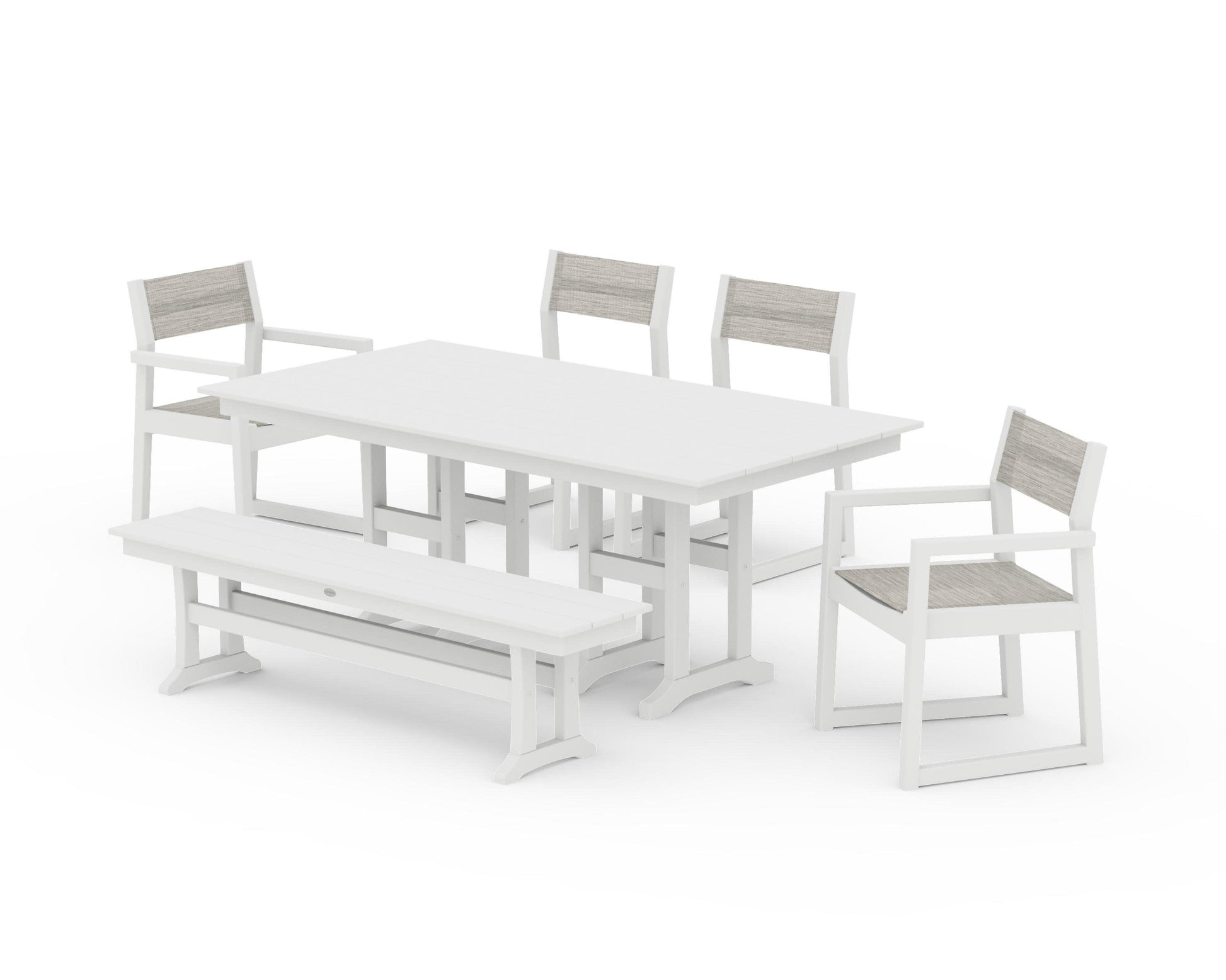 POLYWOOD EDGE Sling 6-Piece Farmhouse Dining Set — White / Birch Sling