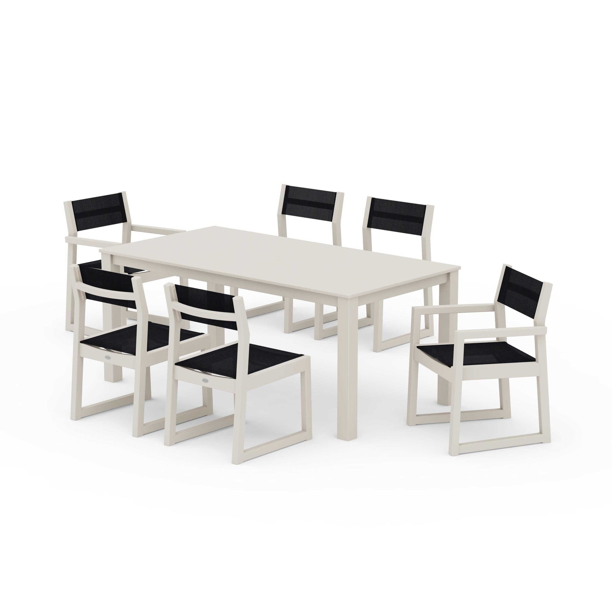 POLYWOOD EDGE Sling 7-Piece Parsons Dining Set — Sand / Black Sling