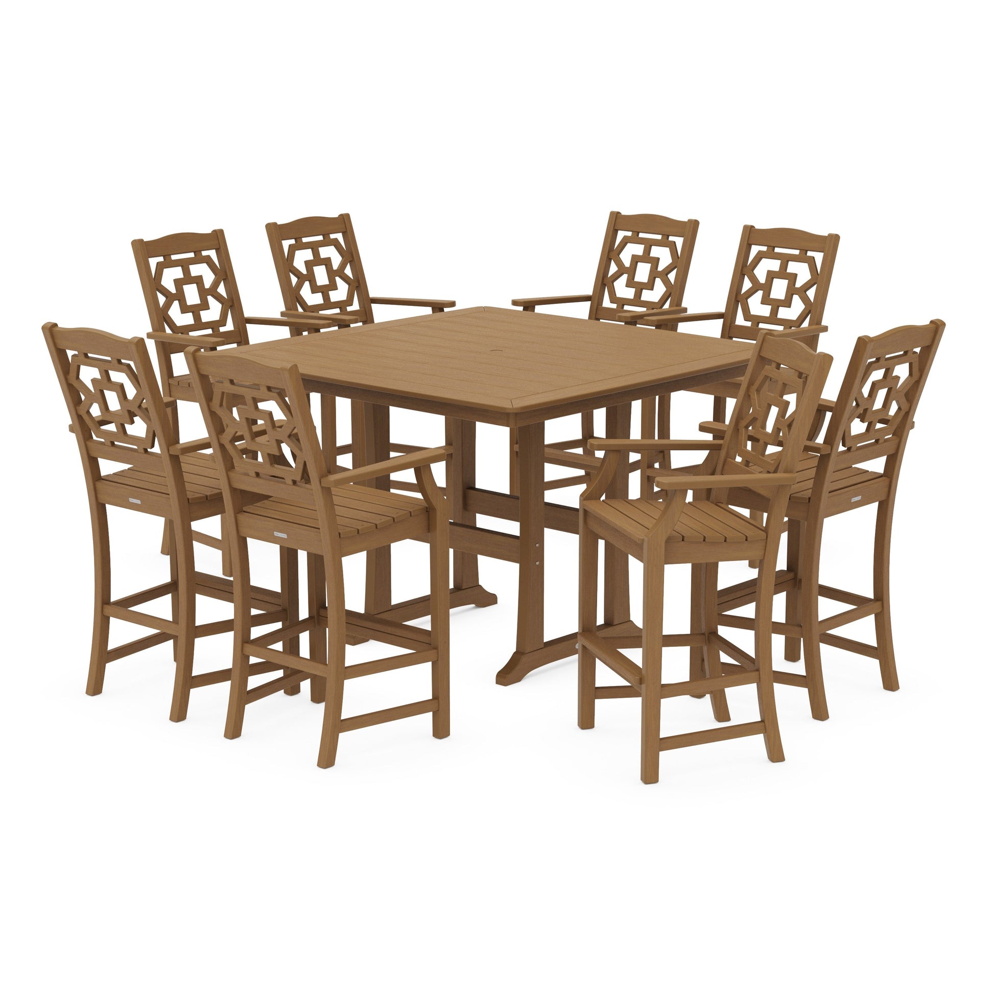 POLYWOOD Chinoiserie 9-Piece Square Bar Set with Trestle Legs — Natural