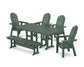 POLYWOOD Vineyard Curveback Adirondack Chair 6-Piece Farmhouse Dining Set with Bench — Green