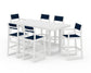 POLYWOOD EDGE Sling 7-Piece Bar Table Set — White / Navy Blue Sling