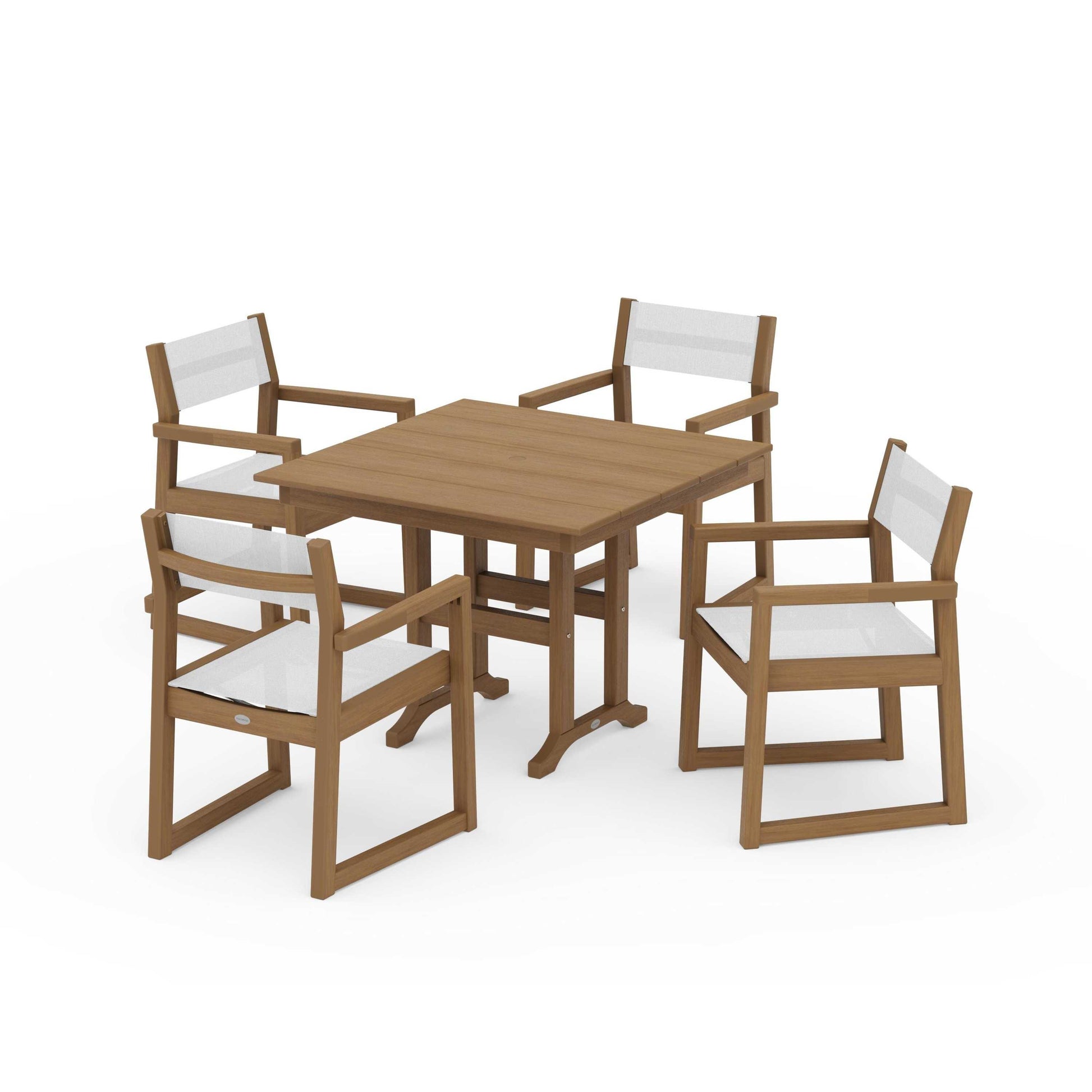 POLYWOOD EDGE Sling Arm Chair 5-Piece Farmhouse Dining Set — Natural / White Sling