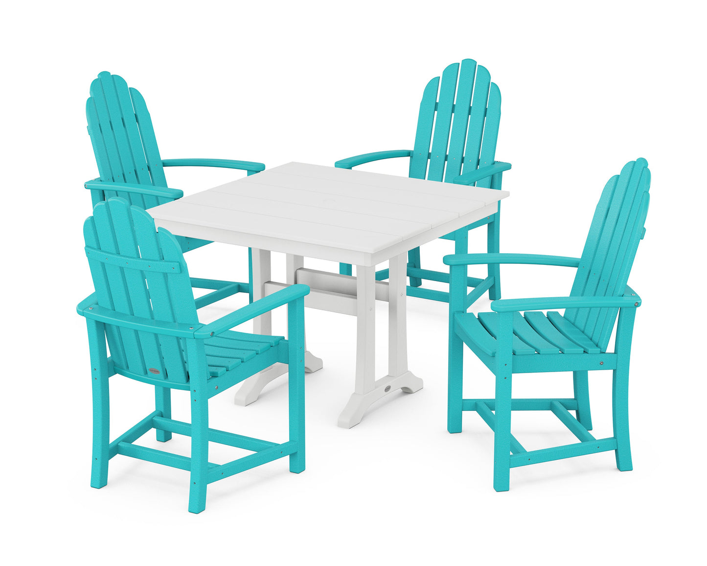 POLYWOOD Classic Adirondack 5-Piece Farmhouse Dining Set With Trestle Legs — Aruba / White
