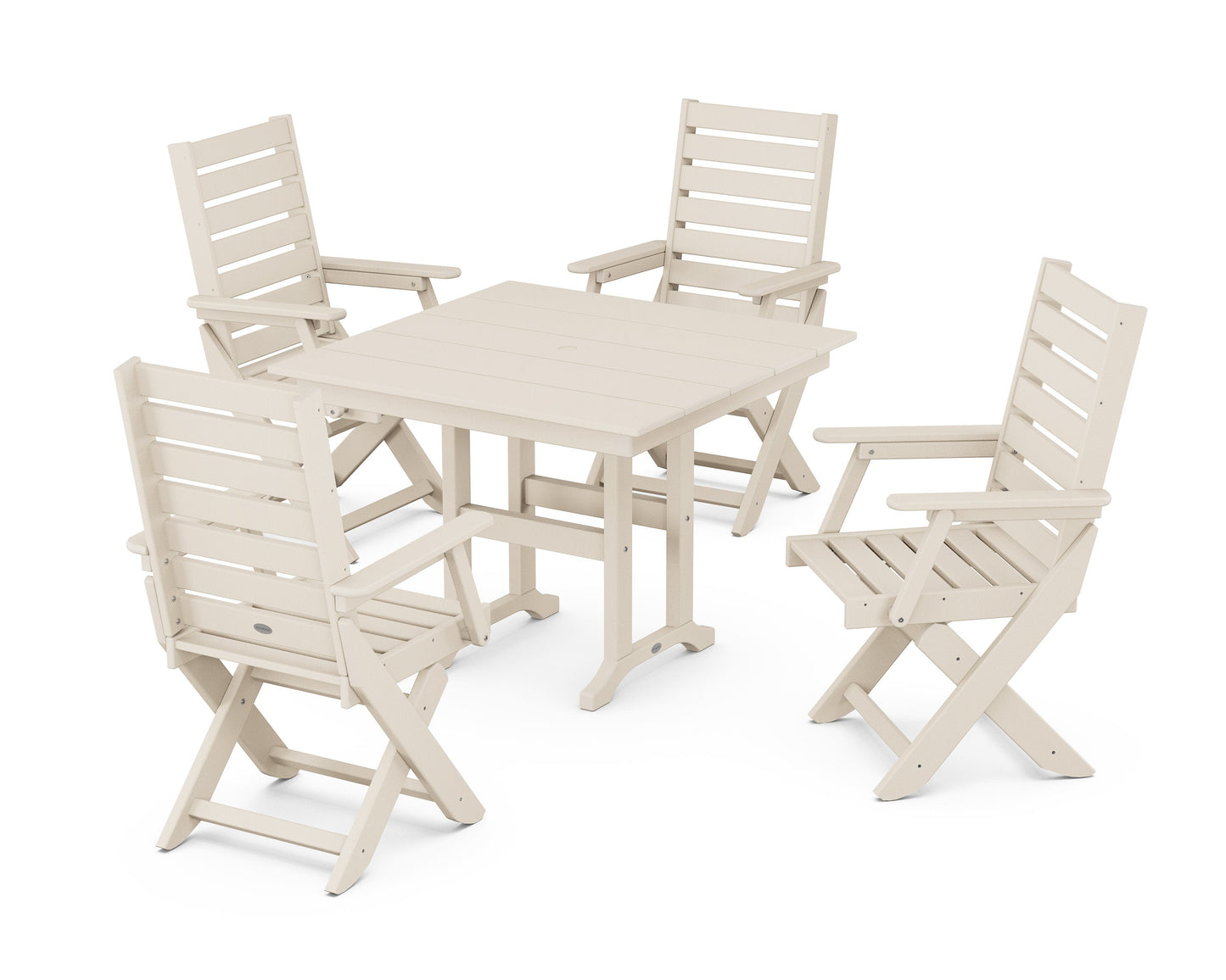 POLYWOOD Captain Folding Chair 5-Piece Farmhouse Dining Set — Sand