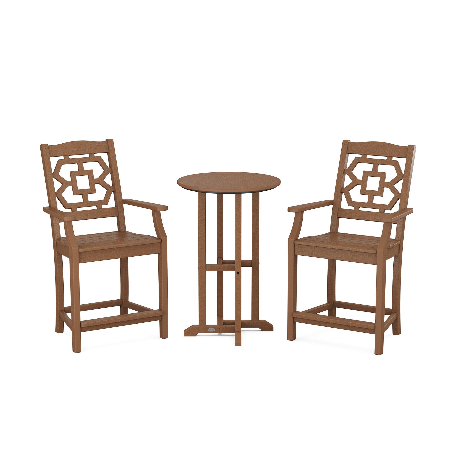 POLYWOOD Chinoiserie 3-Piece Farmhouse Bistro Counter Set — Teak