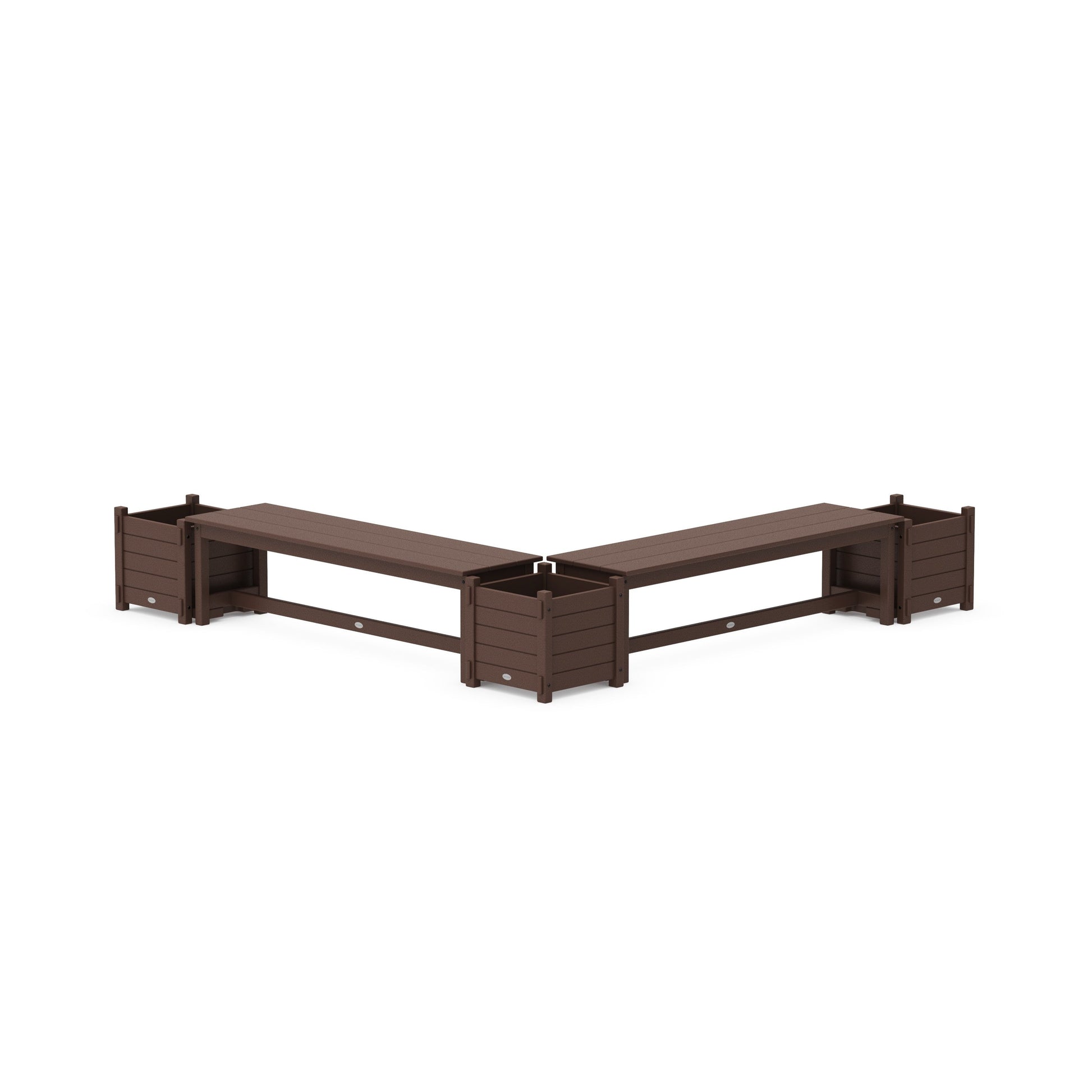 POLYWOOD 60" Nautical L- Shaped Planter Bench Corner Set — Mahogany