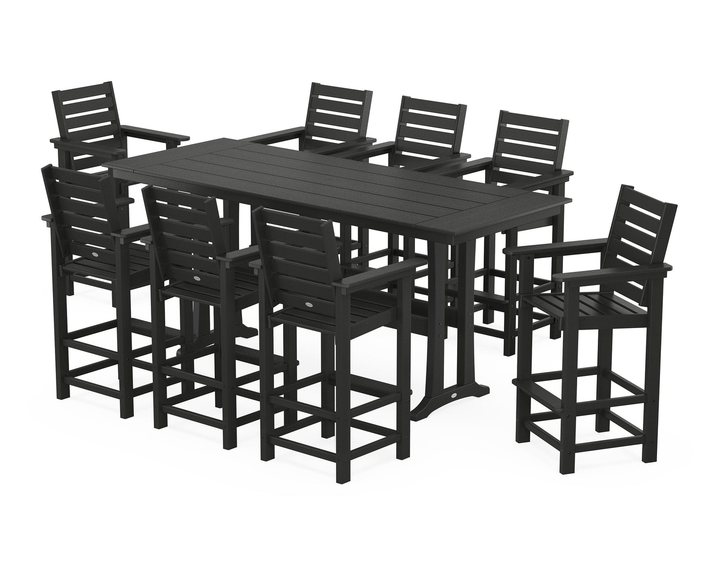 POLYWOOD Captain 9-Piece Farmhouse Bar Set with Trestle Legs — Black