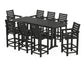 POLYWOOD Captain 9-Piece Farmhouse Bar Set with Trestle Legs — Black