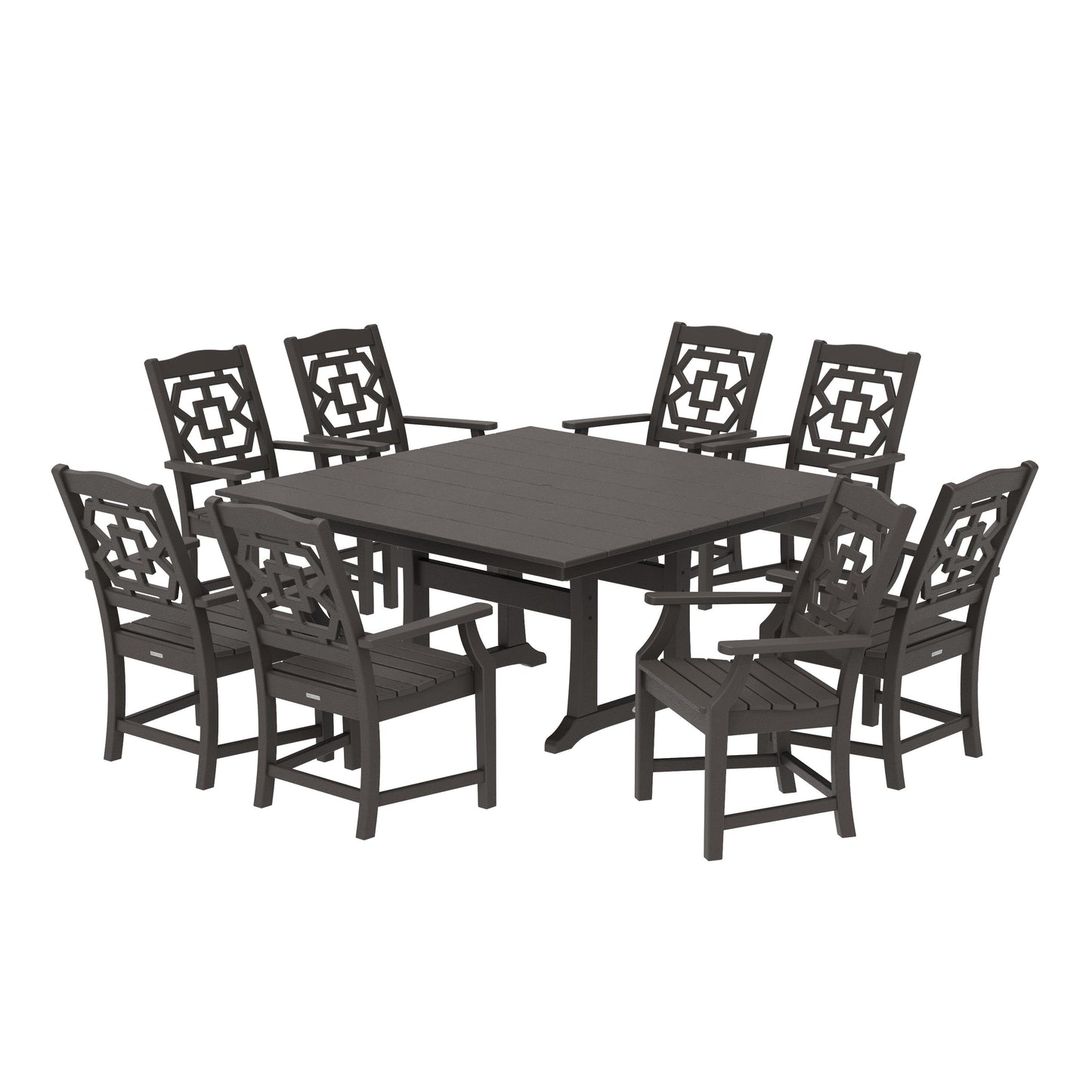 POLYWOOD Chinoiserie 9-Piece Square Farmhouse Dining Set with Trestle Legs — Vintage Coffee