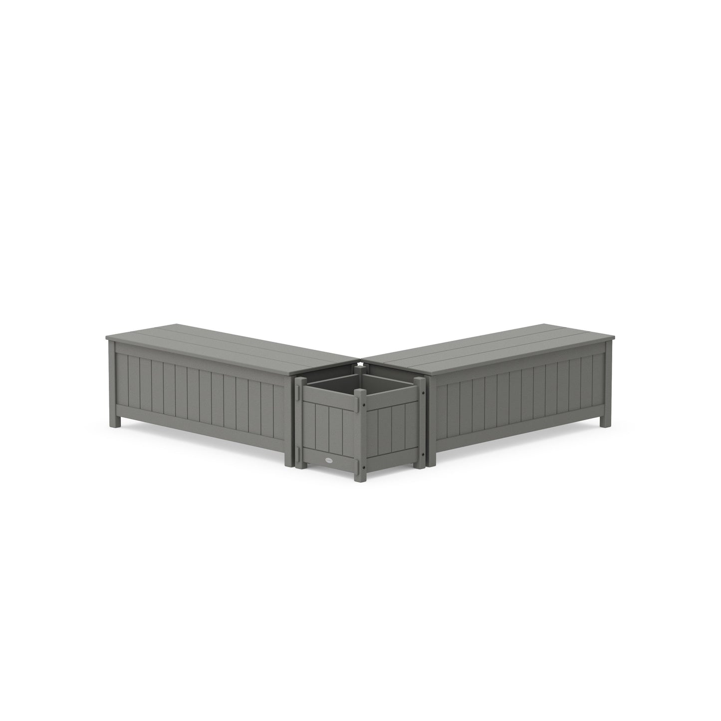 POLYWOOD 48" Vineyard L- Shaped Planter Storage Bench Set — Slate Grey