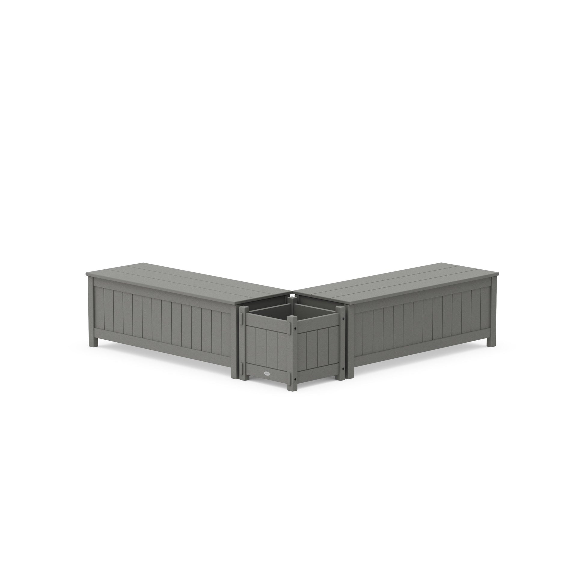 POLYWOOD 48" Vineyard L- Shaped Planter Storage Bench Set — Slate Grey