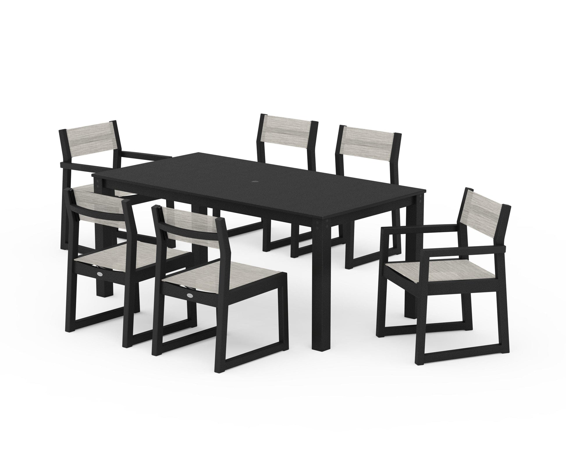 POLYWOOD EDGE Sling 7-Piece Parsons Dining Set — Black / Birch Sling