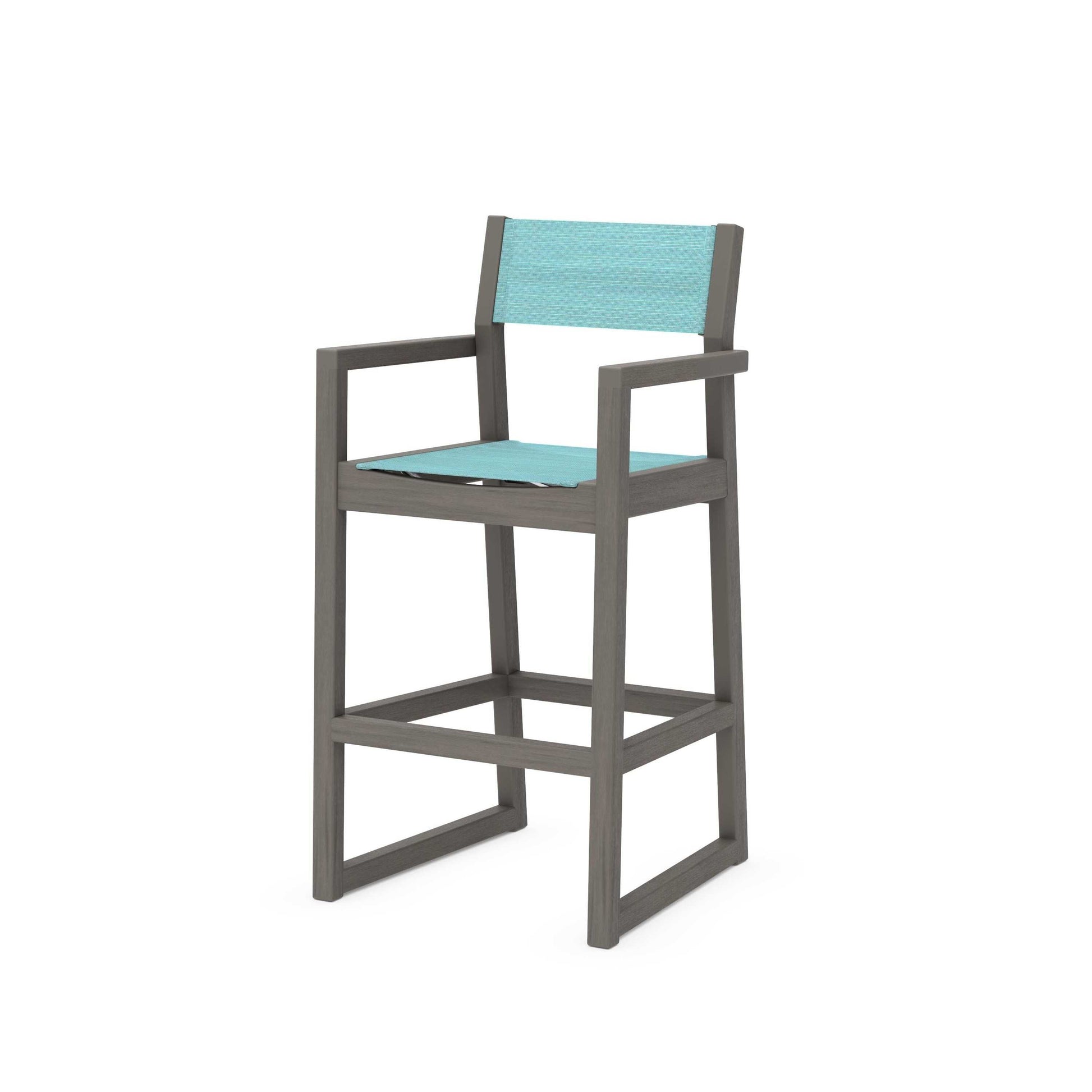POLYWOOD EDGE Sling Bar Arm Chair — Driftwood / Dupioni Aquamarine Sling