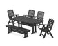 POLYWOOD Nautical Highback 6-Piece Dining Set with Trestle Legs and Bench — Black