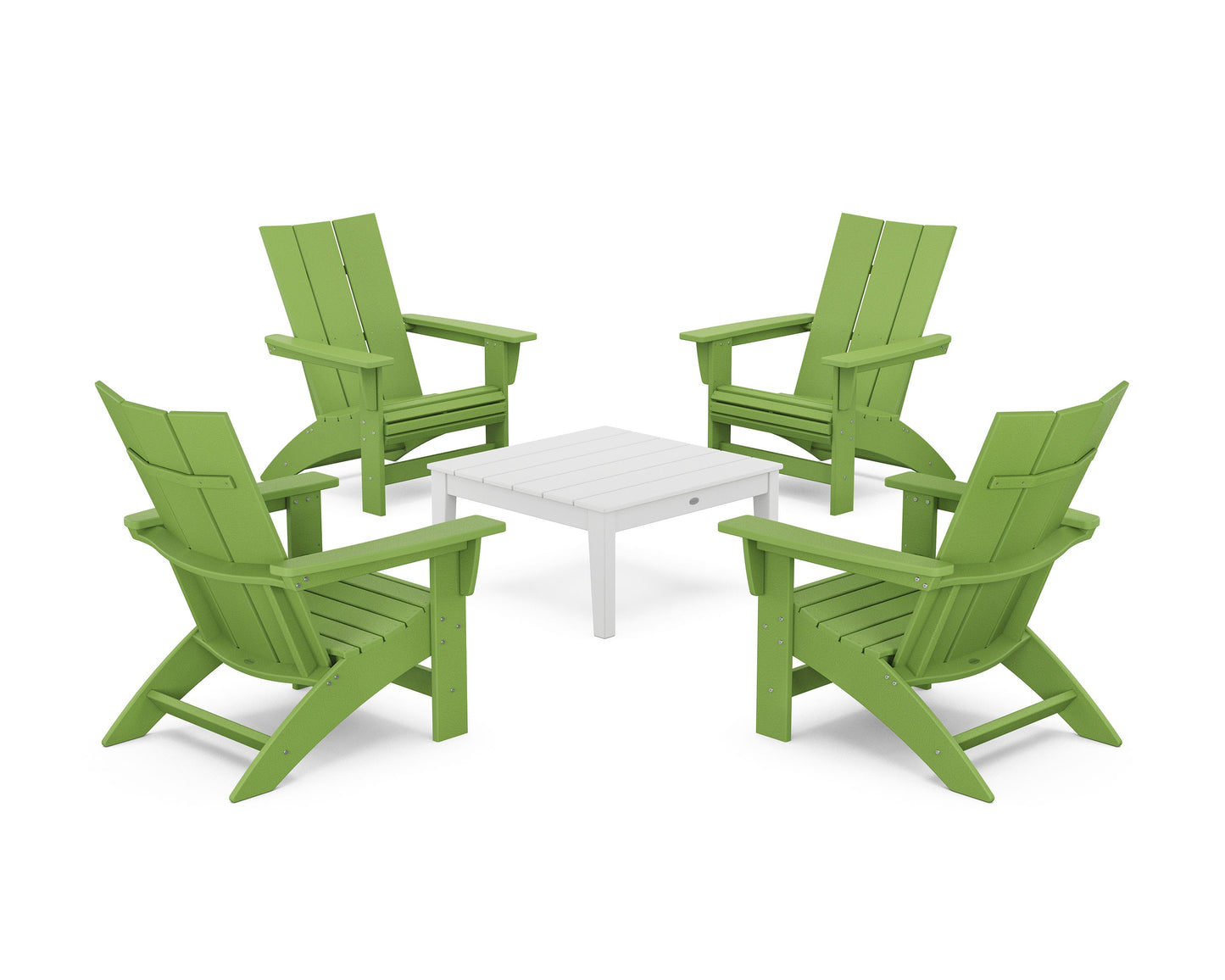 POLYWOOD 5-Piece Modern Grand Adirondack Chair Conversation Group — Lime / White