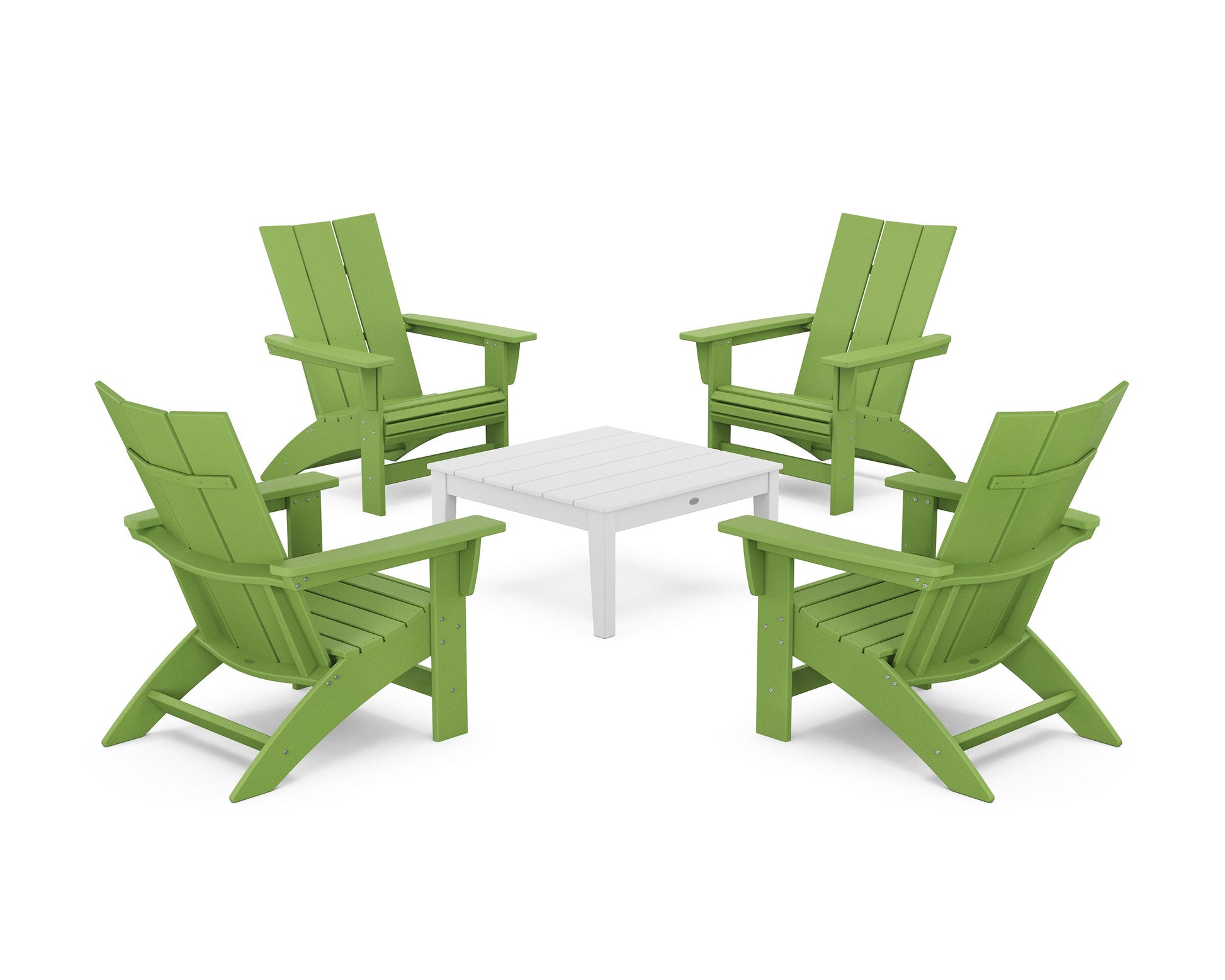 POLYWOOD 5-Piece Modern Grand Adirondack Chair Conversation Group — Lime / White