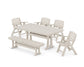 POLYWOOD Nautical Lowback 6-Piece Farmhouse Dining Set with Trestle Legs and Bench — Sand