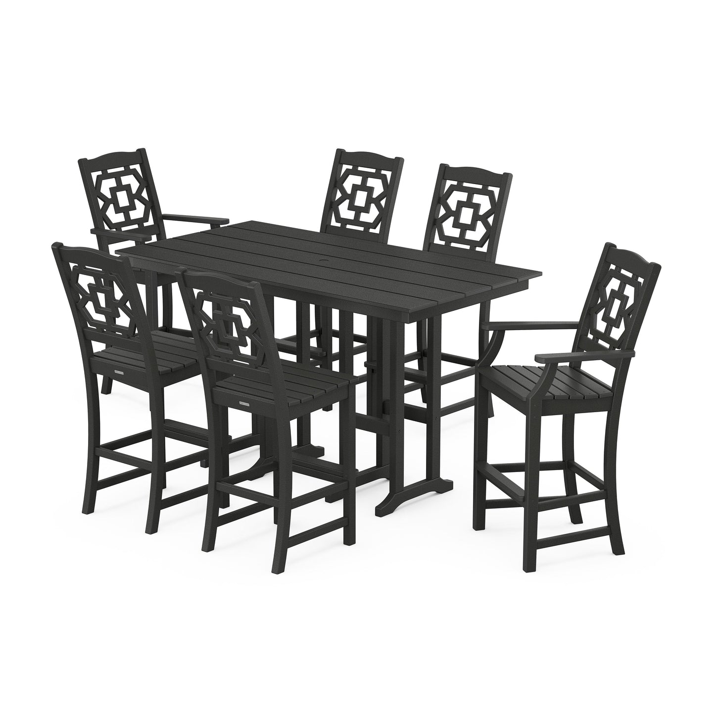 POLYWOOD Chinoiserie 7-Piece Farmhouse Bar Set — Black