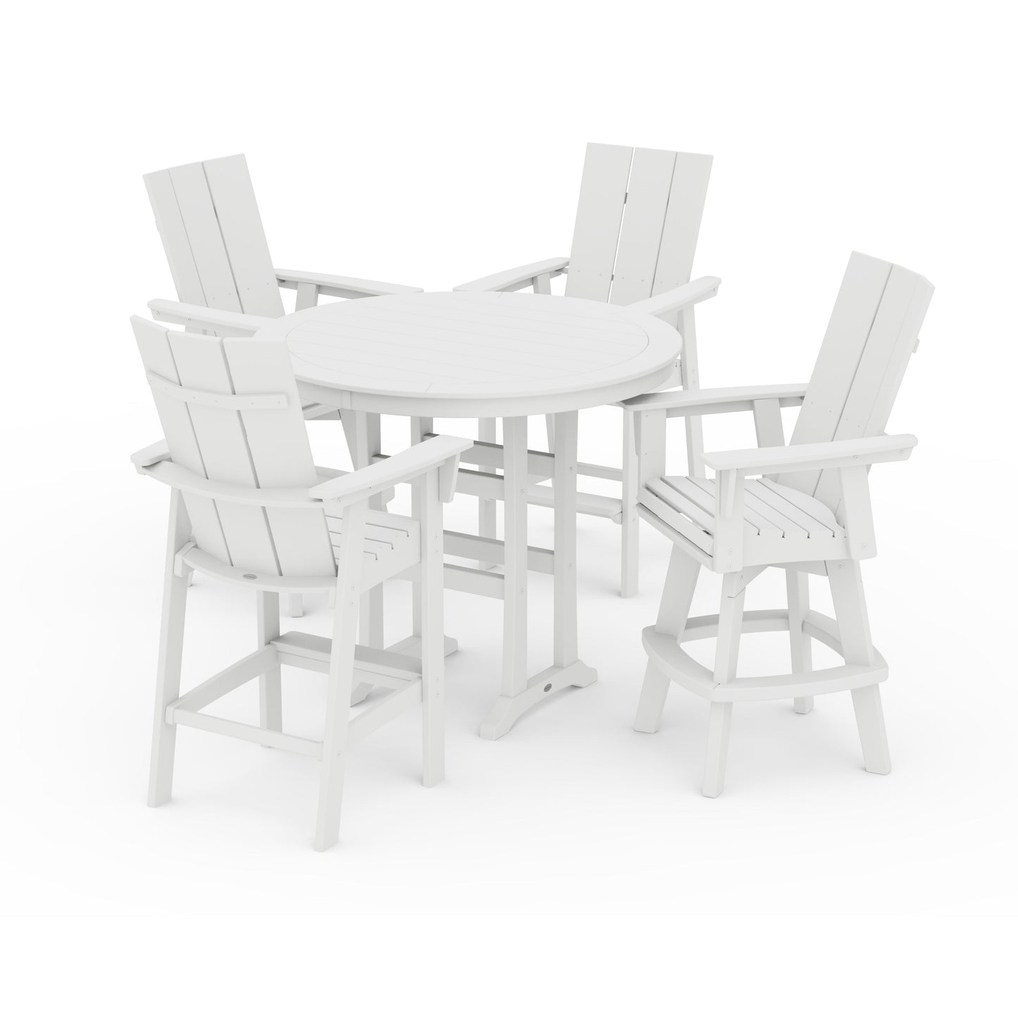 POLYWOOD Modern Adirondack 5-Piece Nautical Trestle Round Bar Set with Swivels — White