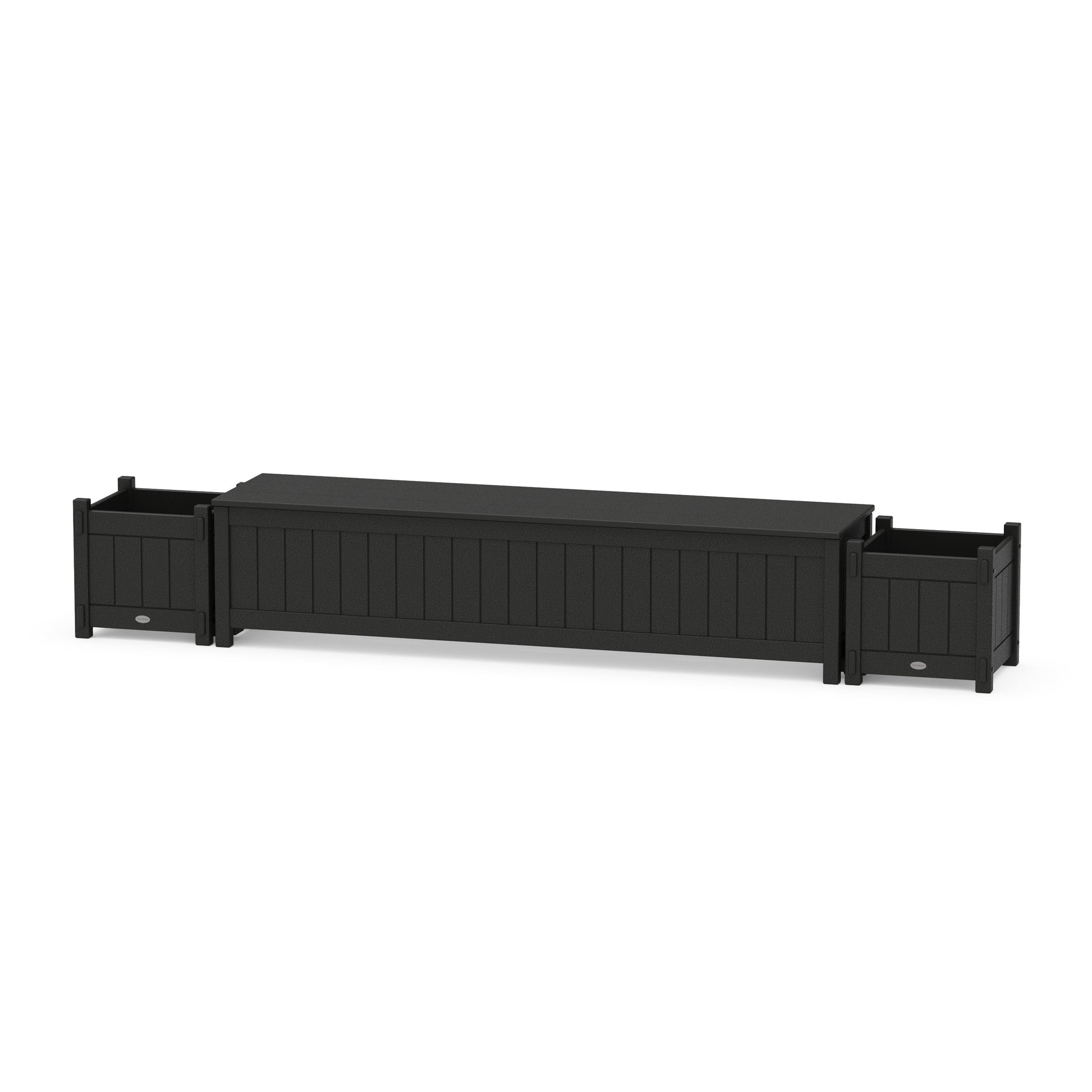 POLYWOOD 72" Vineyard Straight Planter Storage Bench Set — Black