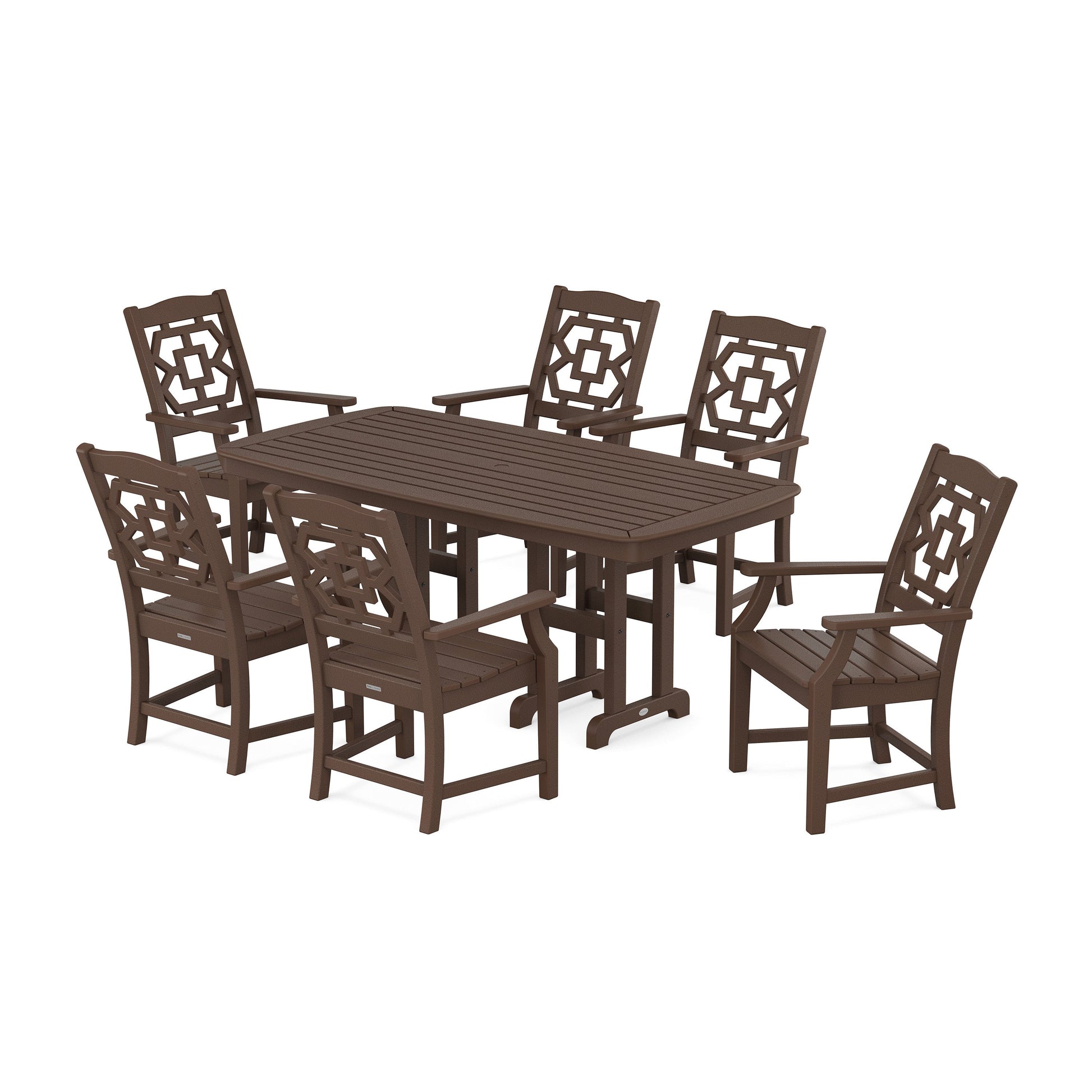 POLYWOOD Chinoiserie Arm Chair 7-Piece Dining Set — Mahogany
