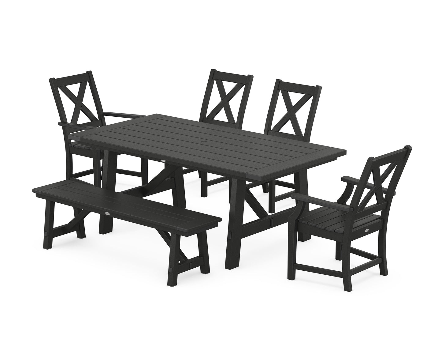 POLYWOOD Braxton 6-Piece Rustic Farmhouse Dining Set With Trestle Legs — Black