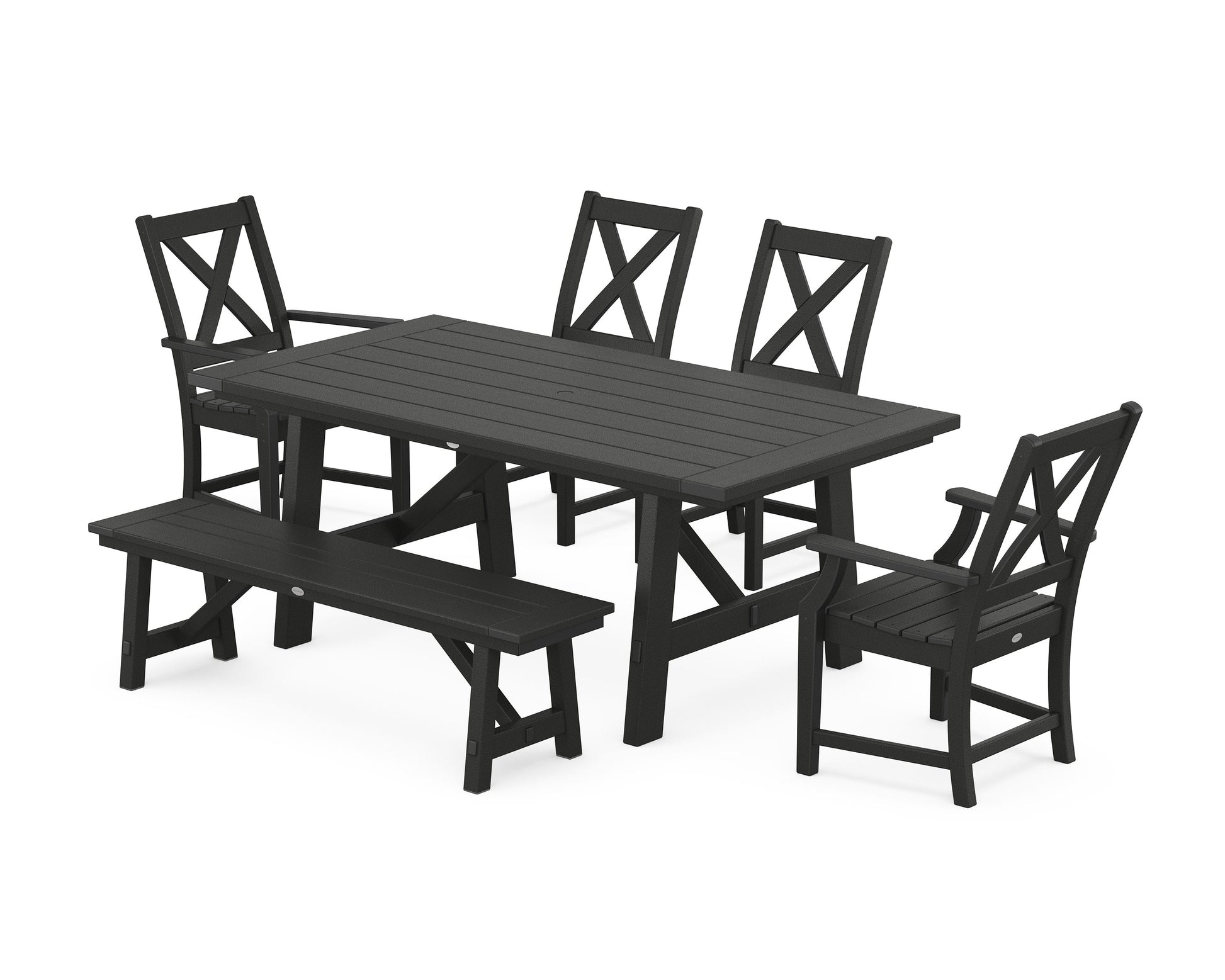 POLYWOOD Braxton 6-Piece Rustic Farmhouse Dining Set With Trestle Legs — Black