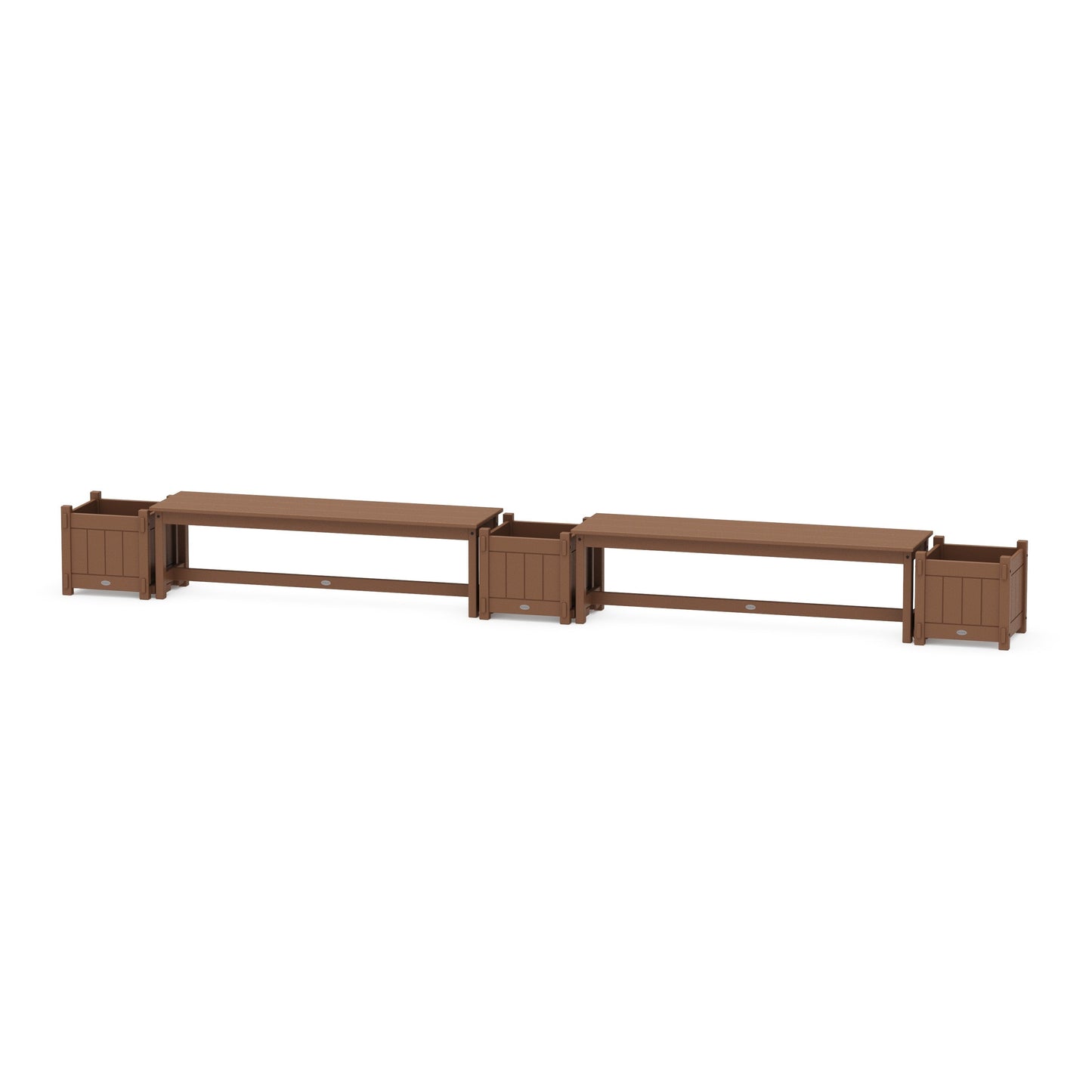POLYWOOD 60" Vineyard Straight Double Planter Bench Set — Teak