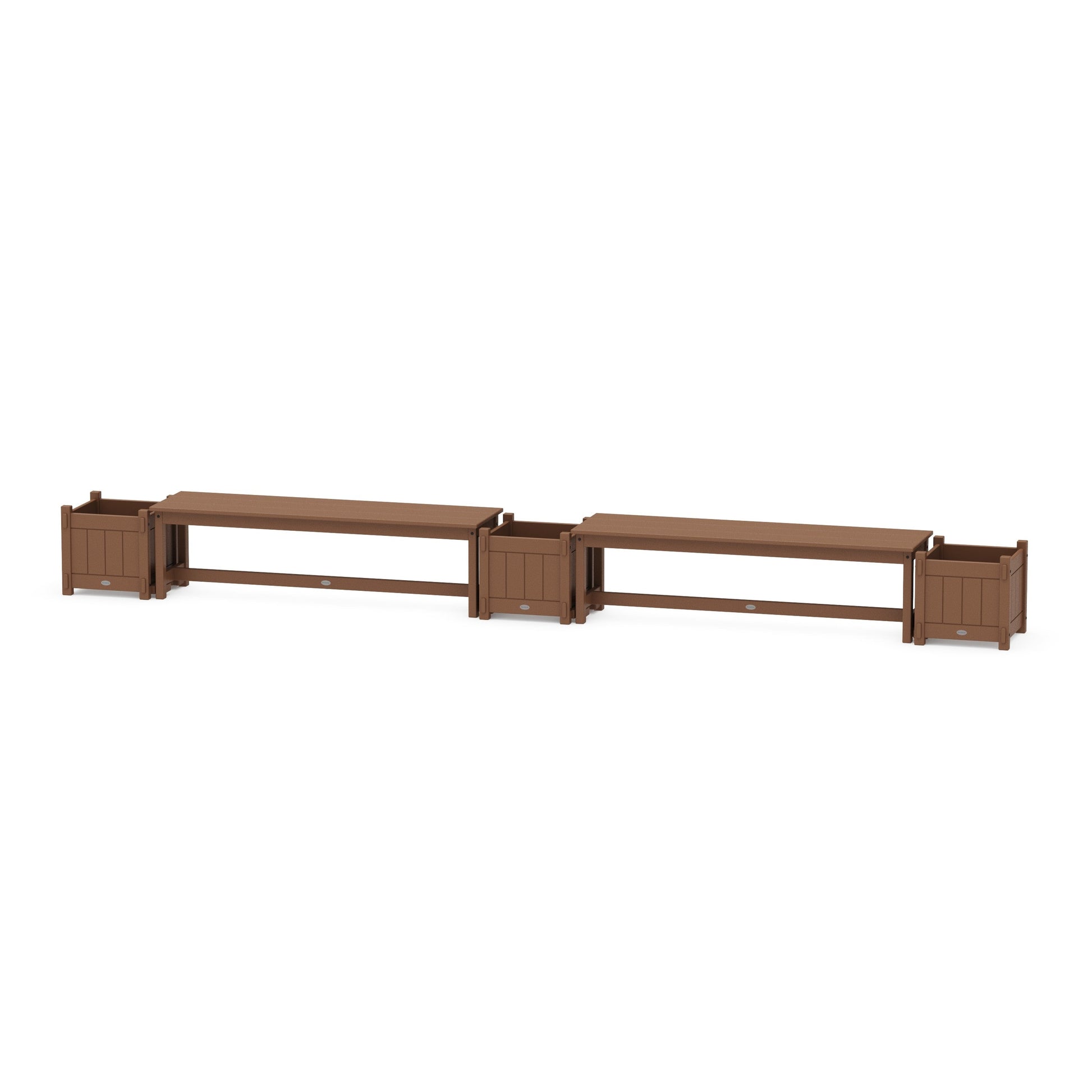 POLYWOOD 60" Vineyard Straight Double Planter Bench Set — Teak