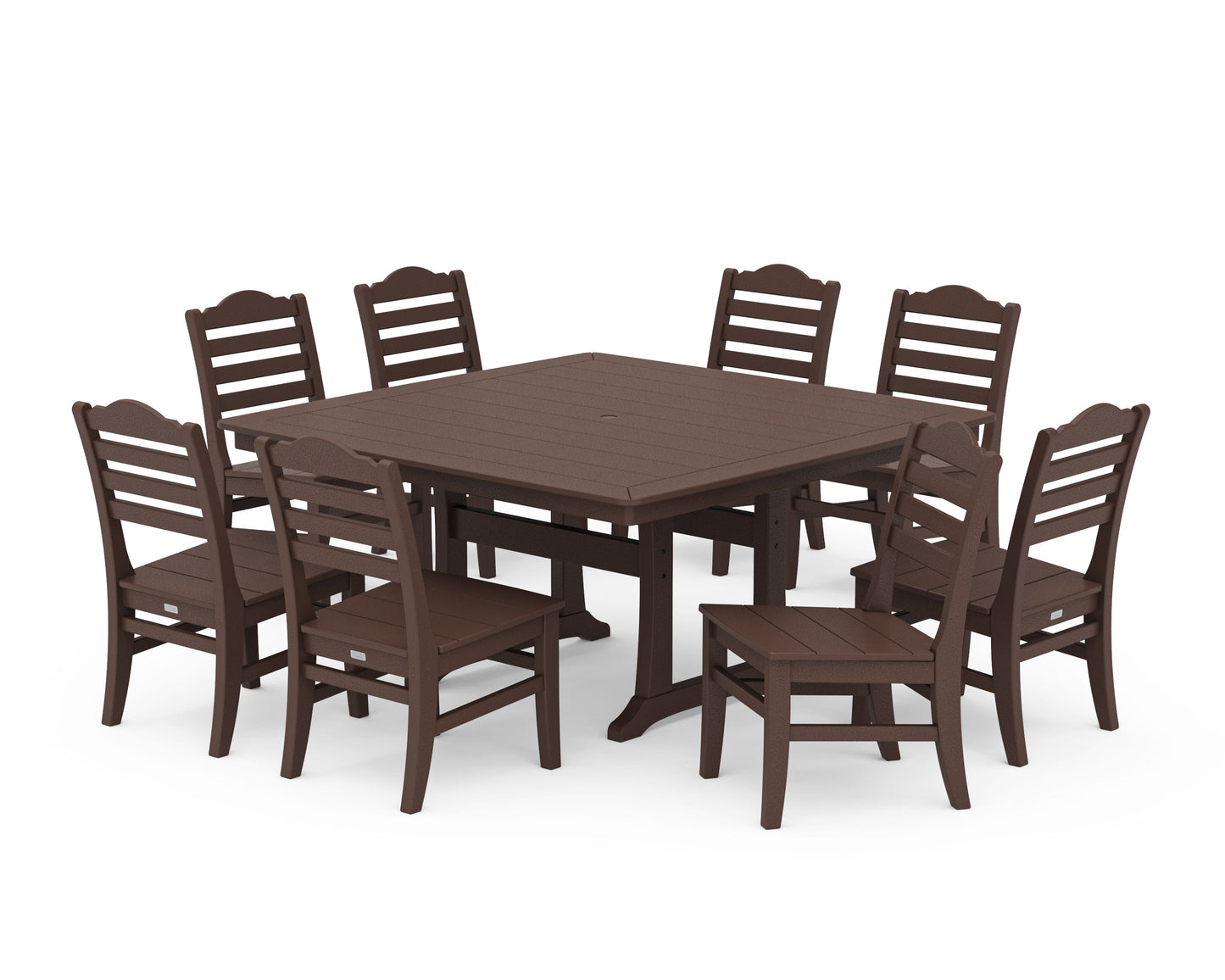 POLYWOOD Savannah Side Chair 9-Piece Square Dining Set with Trestle Legs — Mahogany