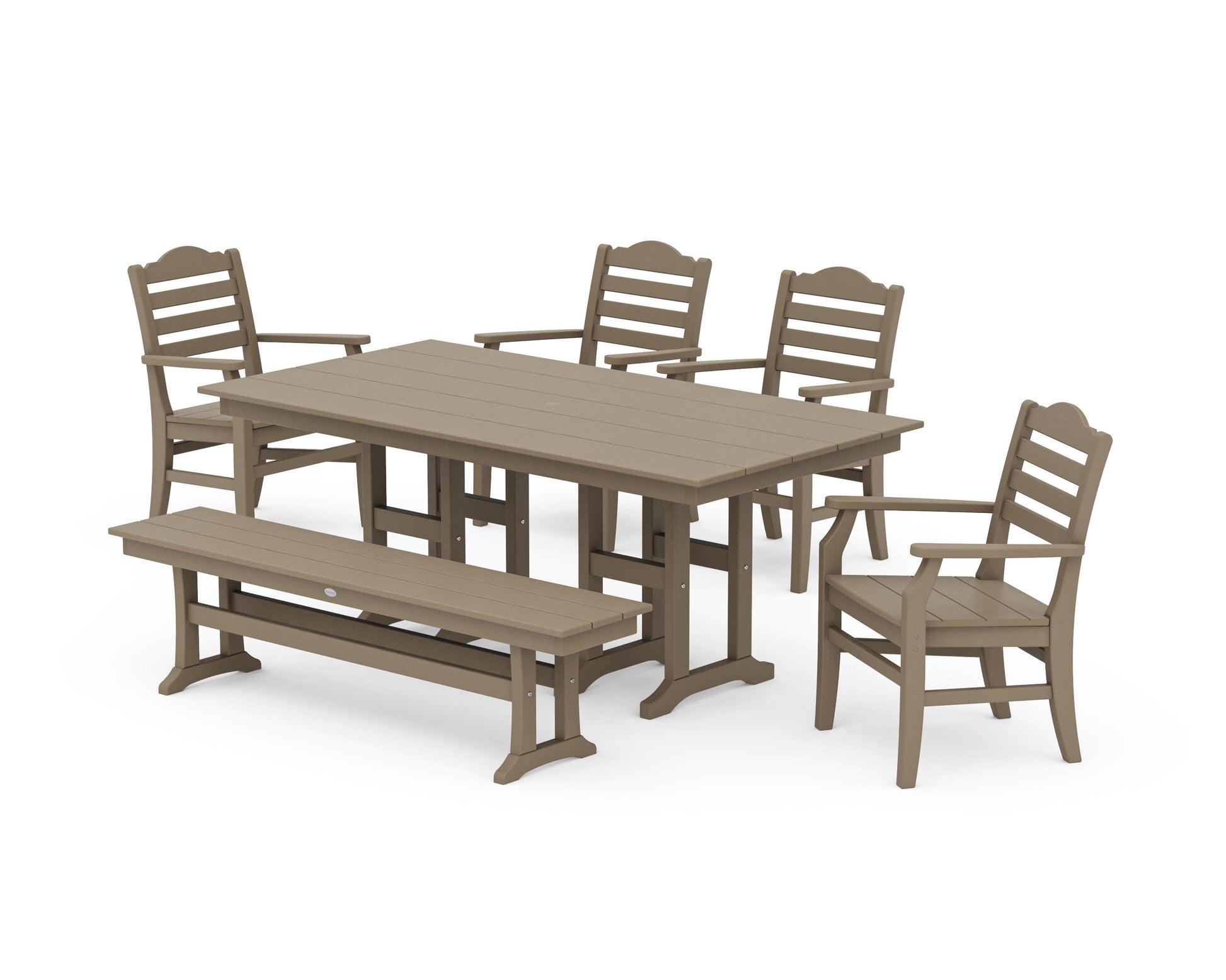 POLYWOOD Savannah 6-Piece Farmhouse Dining Set with Bench — Vintage Sahara