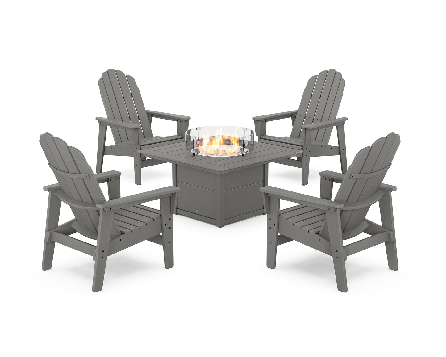 POLYWOOD 5-Piece Vineyard Grand Upright Adirondack Conversation Set with Fire Pit Table — Slate Grey