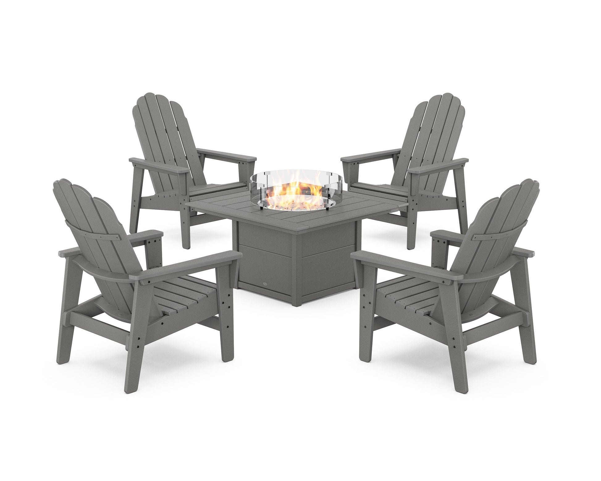 POLYWOOD 5-Piece Vineyard Grand Upright Adirondack Conversation Set with Fire Pit Table — Slate Grey