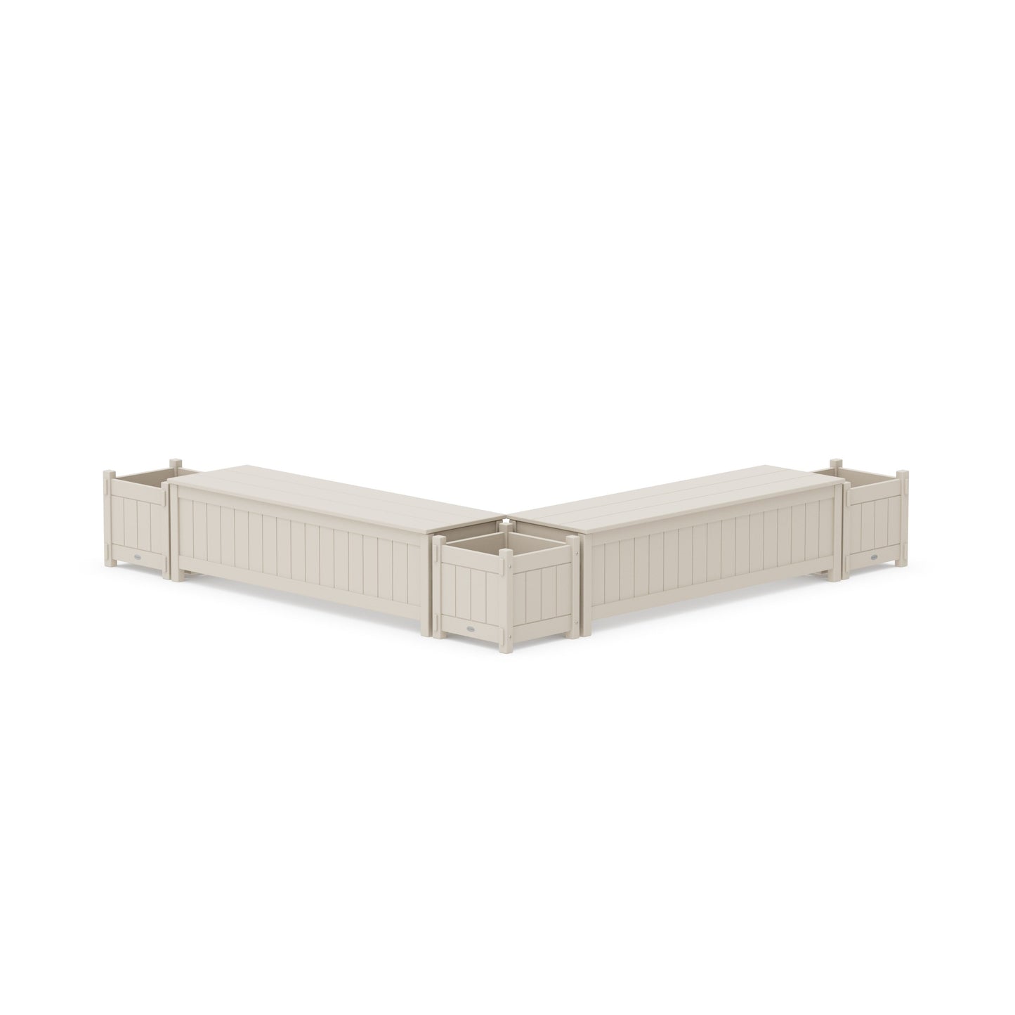 POLYWOOD 60" Vineyard L- Shaped Planter Storage Bench Corner Set — Sand