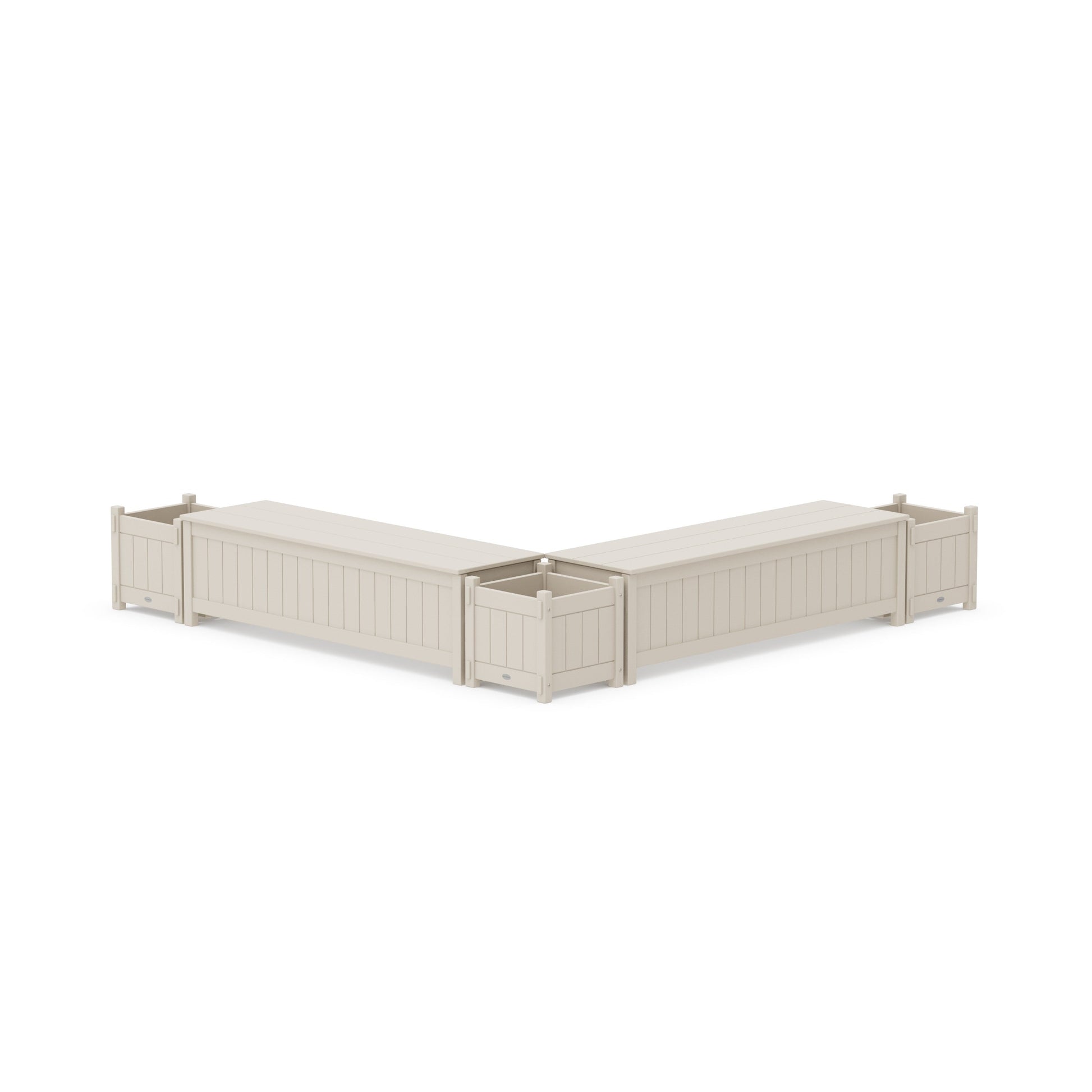 POLYWOOD 60" Vineyard L- Shaped Planter Storage Bench Corner Set — Sand
