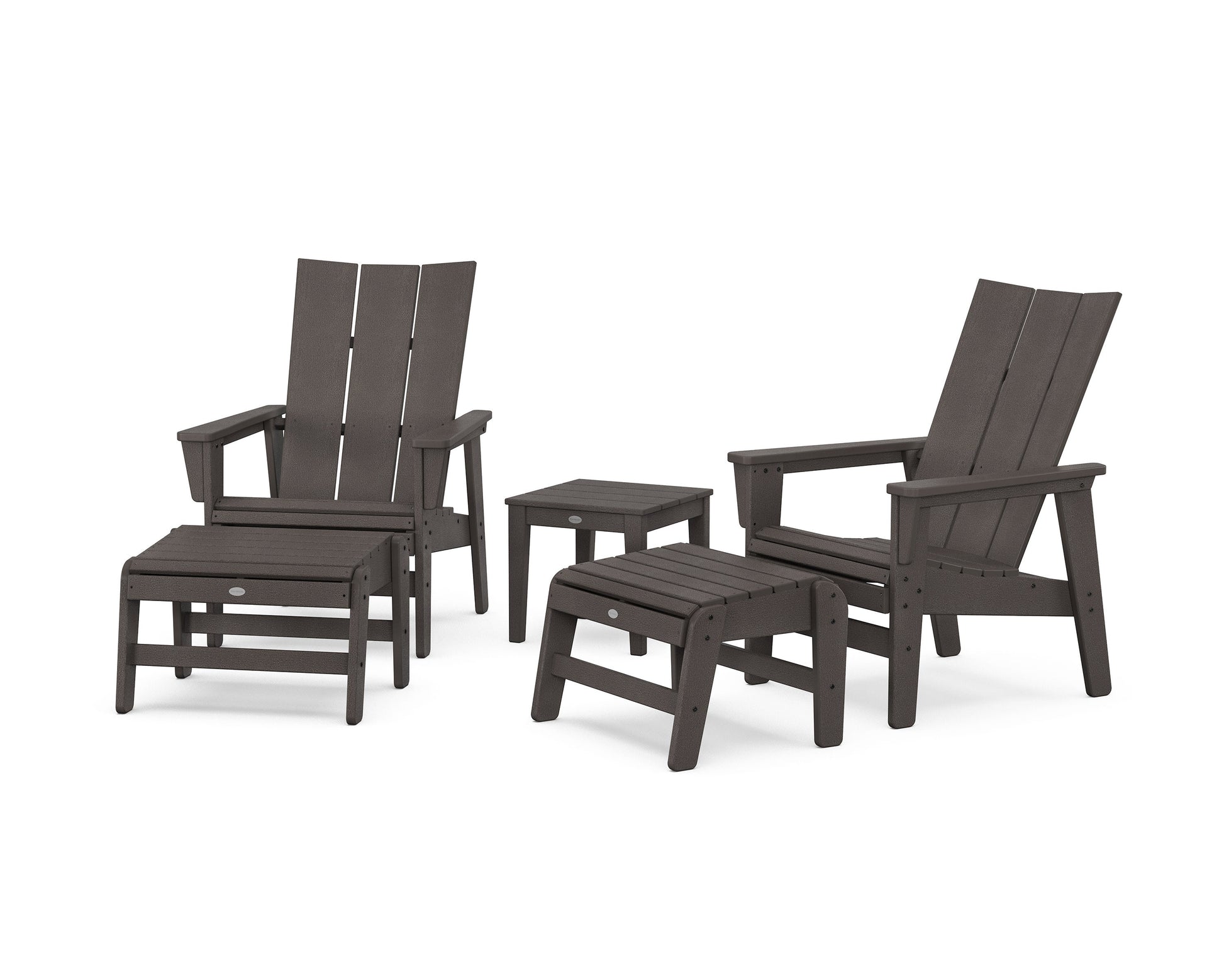 POLYWOOD 5-Piece Modern Grand Upright Adirondack Set with Ottomans and Side Table — Vintage Coffee