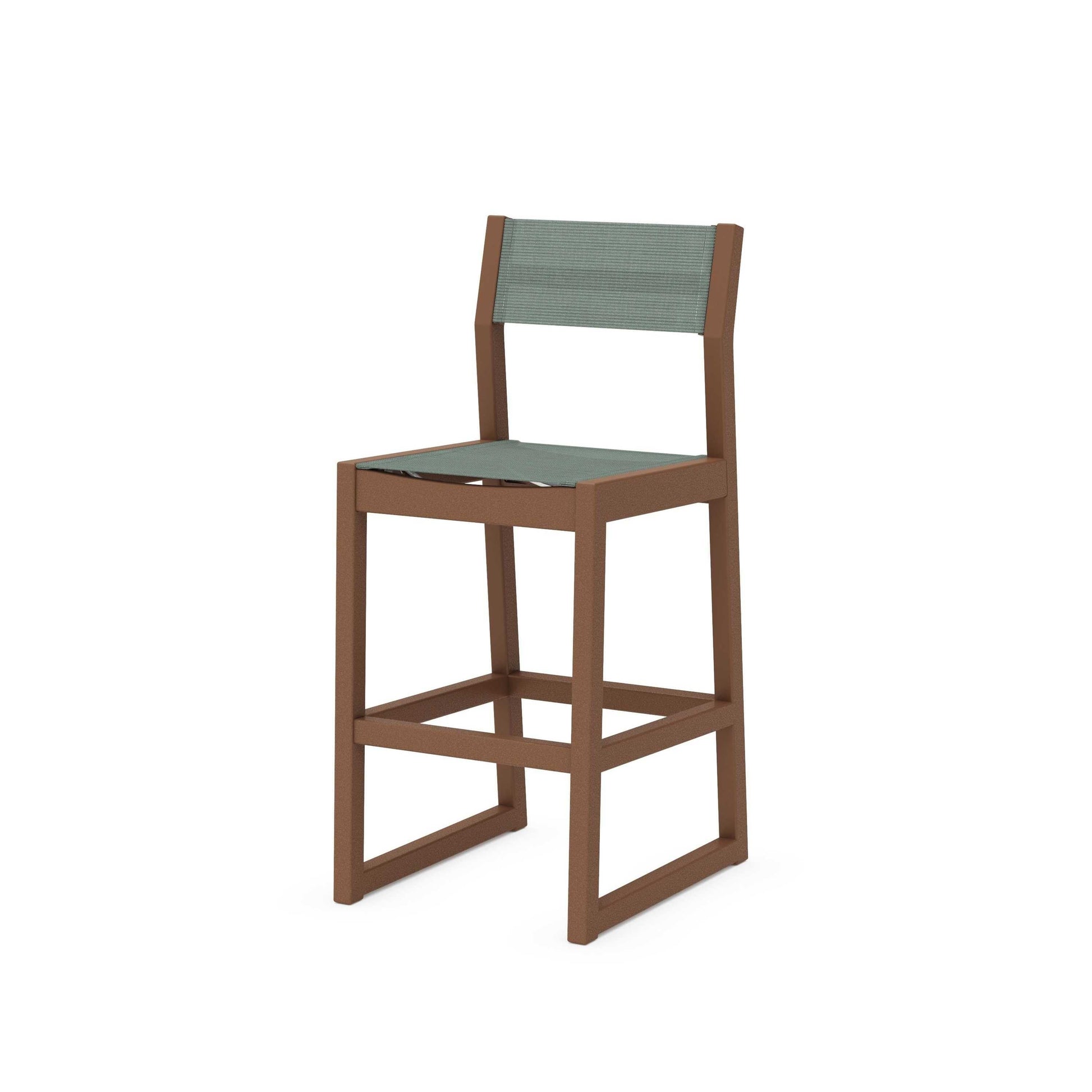 POLYWOOD EDGE Sling Bar Side Chair — Teak / Dupioni Sea Mist Sling