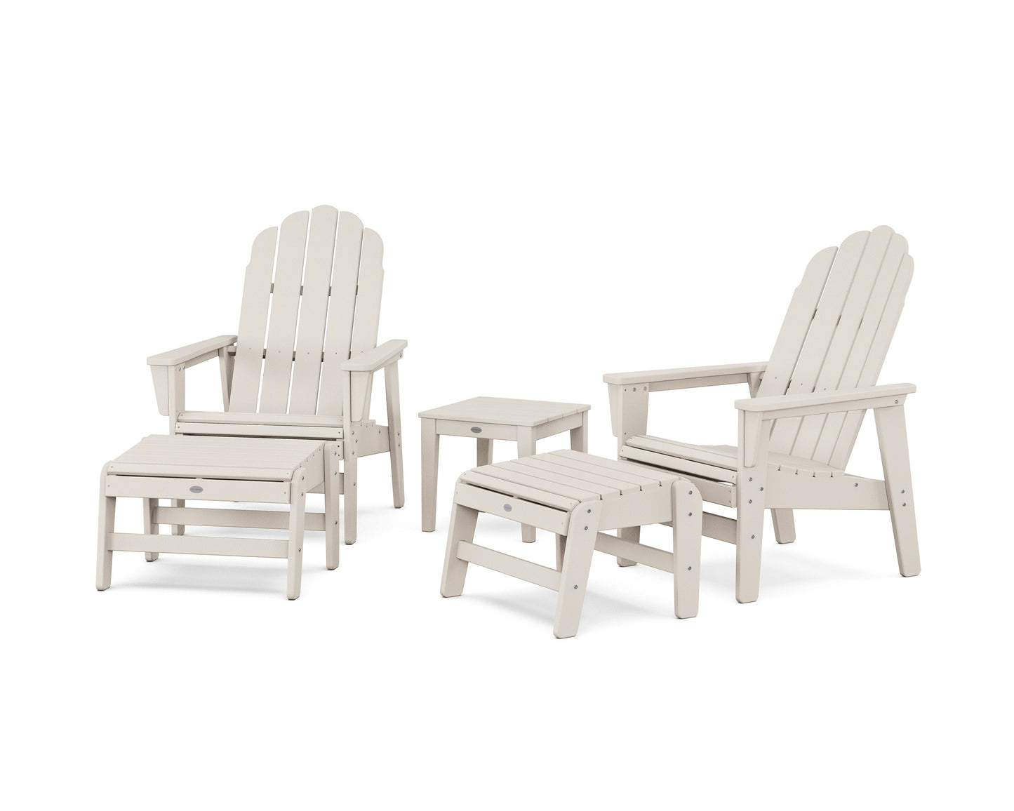POLYWOOD 5-Piece Vineyard Grand Upright Adirondack Set with Ottomans and Side Table — Sand