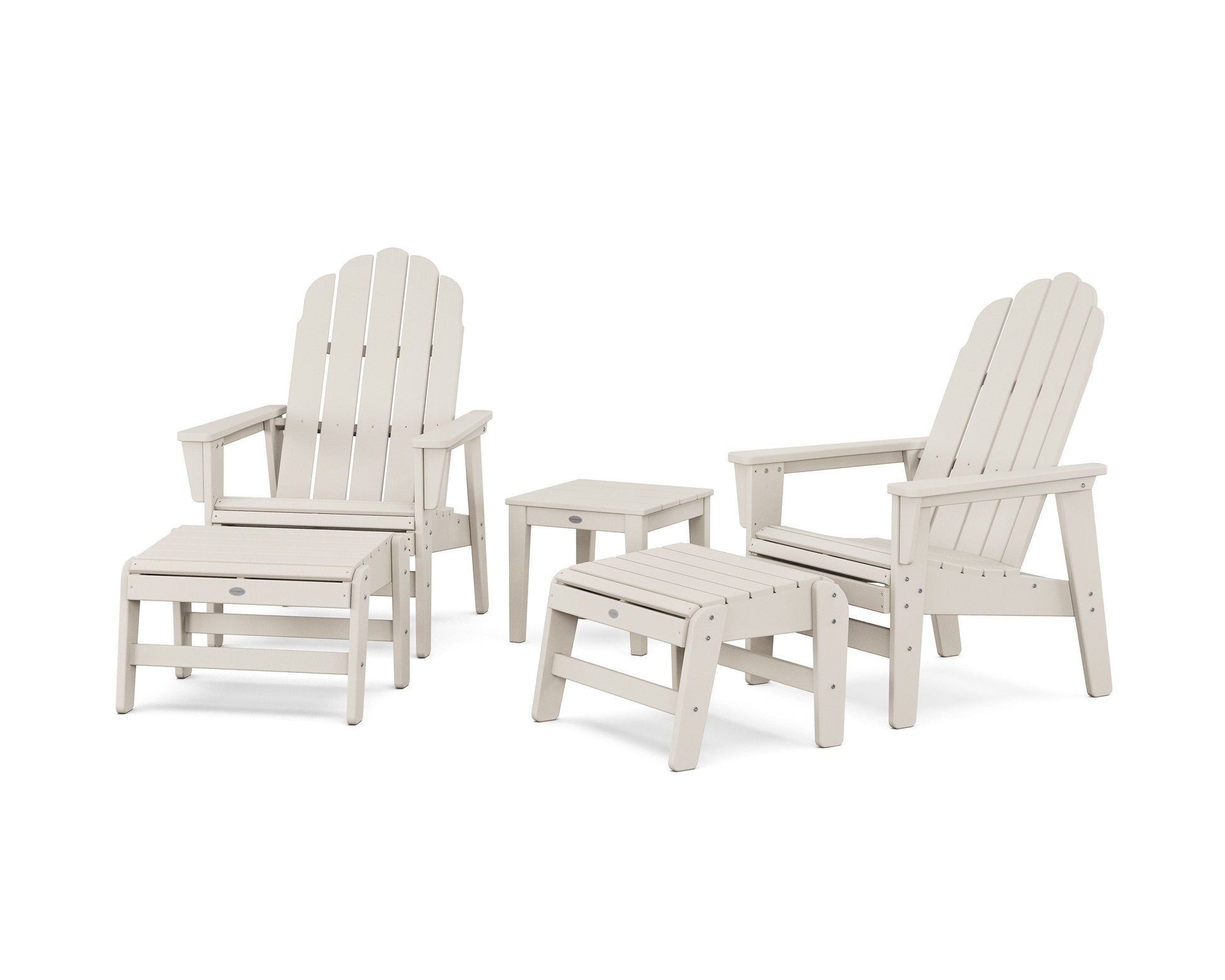 POLYWOOD 5-Piece Vineyard Grand Upright Adirondack Set with Ottomans and Side Table — Sand