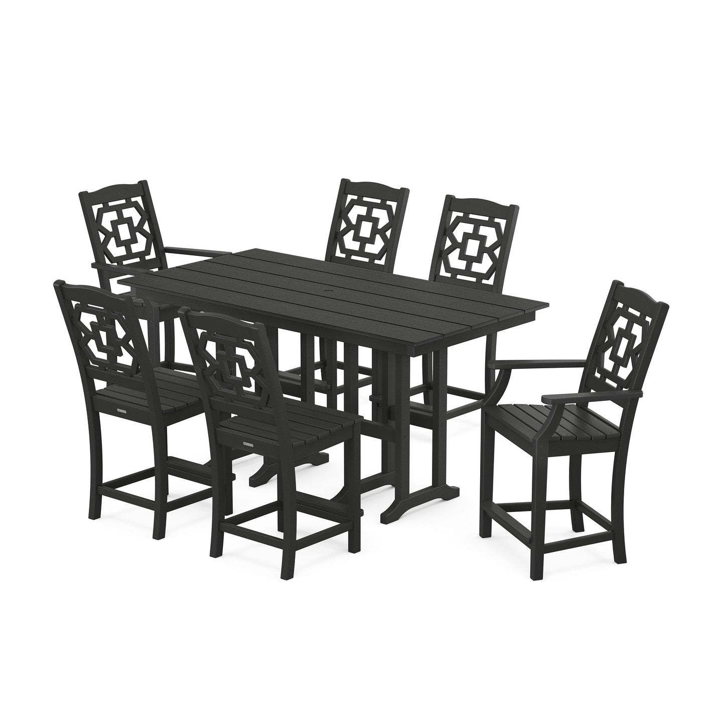 POLYWOOD Chinoiserie 7-Piece Farmhouse Counter Set — Black