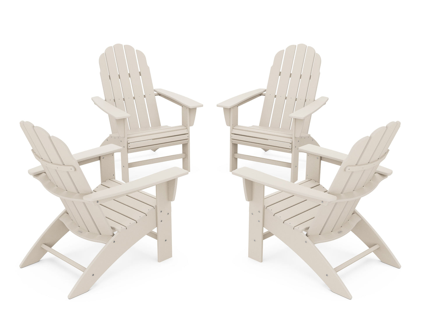 POLYWOOD 4-Piece Vineyard Curveback Adirondack Chair Conversation Set — Sand