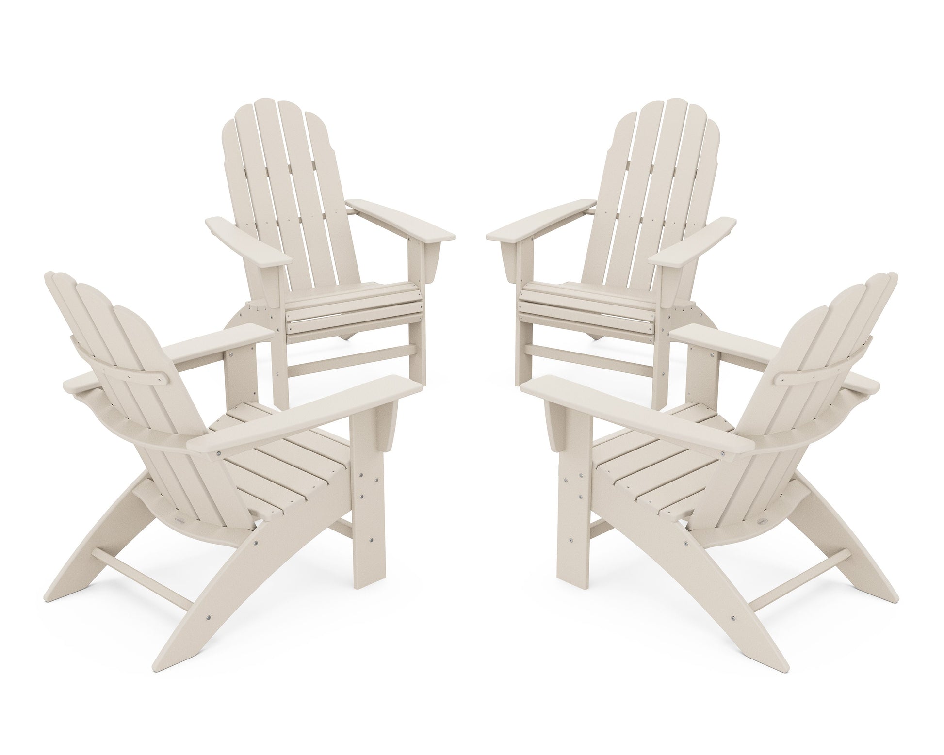 POLYWOOD 4-Piece Vineyard Curveback Adirondack Chair Conversation Set — Sand