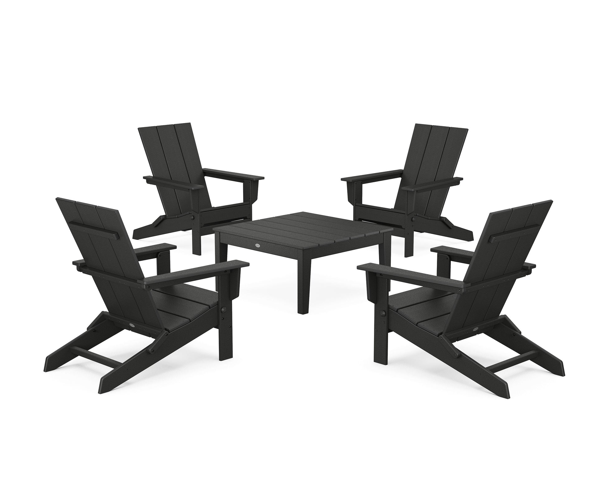 POLYWOOD 5-Piece Modern Studio Folding Adirondack Chair Conversation Group — Black