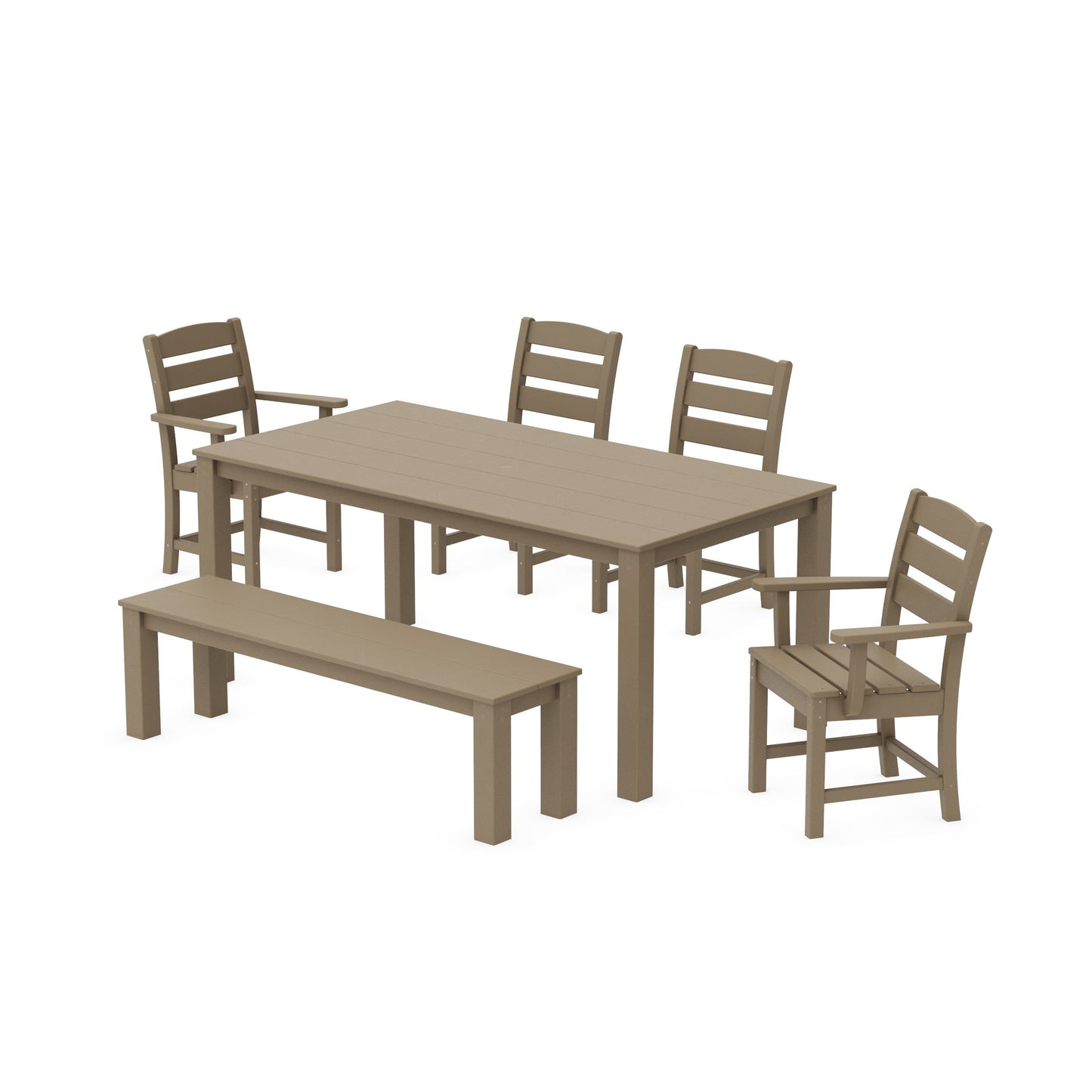 POLYWOOD Lakeside 6-Piece Parsons Dining Set with Bench — Vintage Sahara
