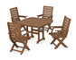 POLYWOOD Captain Folding Chair 5-Piece Dining Set with Trestle Legs — Teak