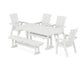 POLYWOOD Modern Curveback Adirondack 6-Piece Farmhouse Dining Set with Trestle Legs and Bench — White