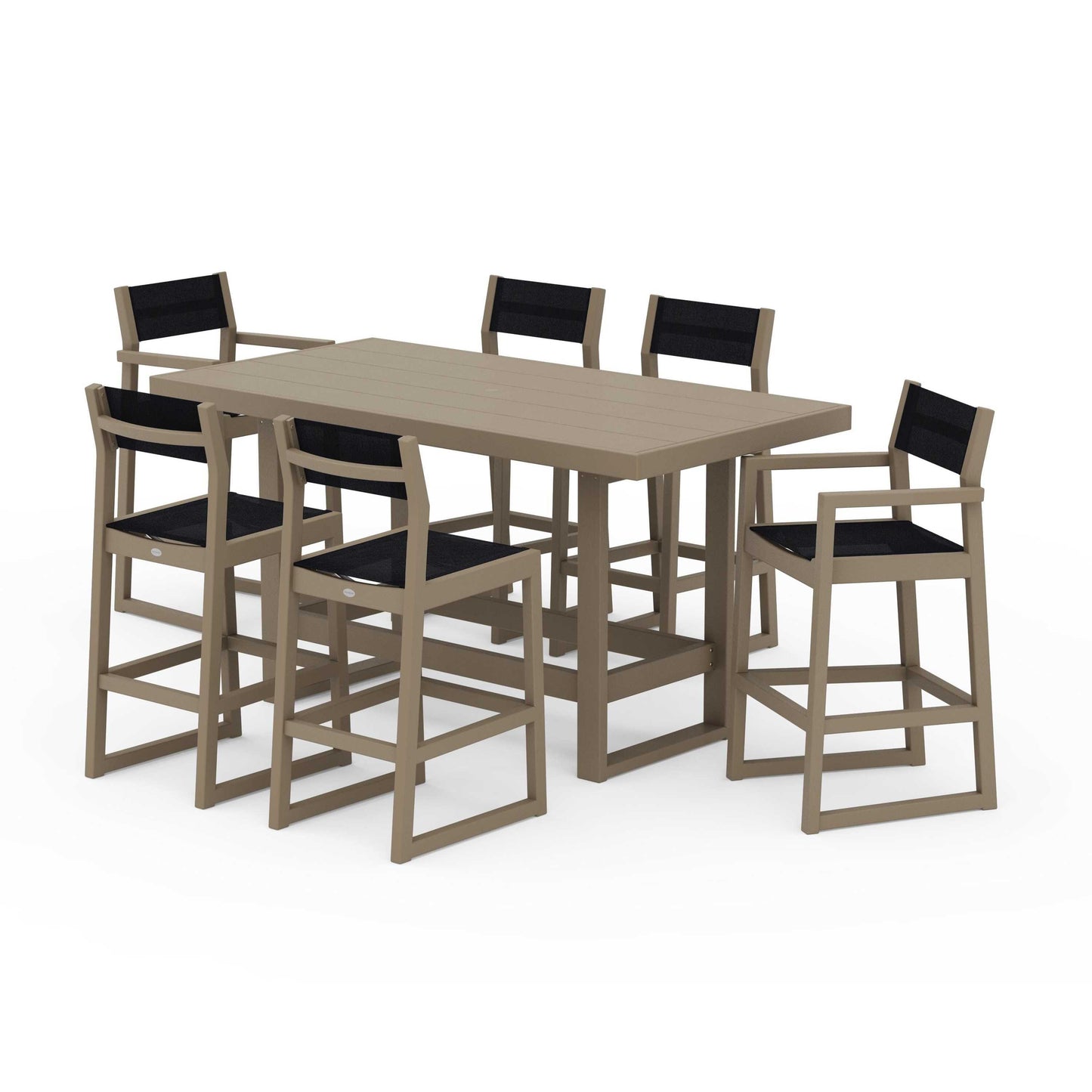 POLYWOOD EDGE Sling 7-Piece Bar Table Set — Vintage Sahara / Black Sling