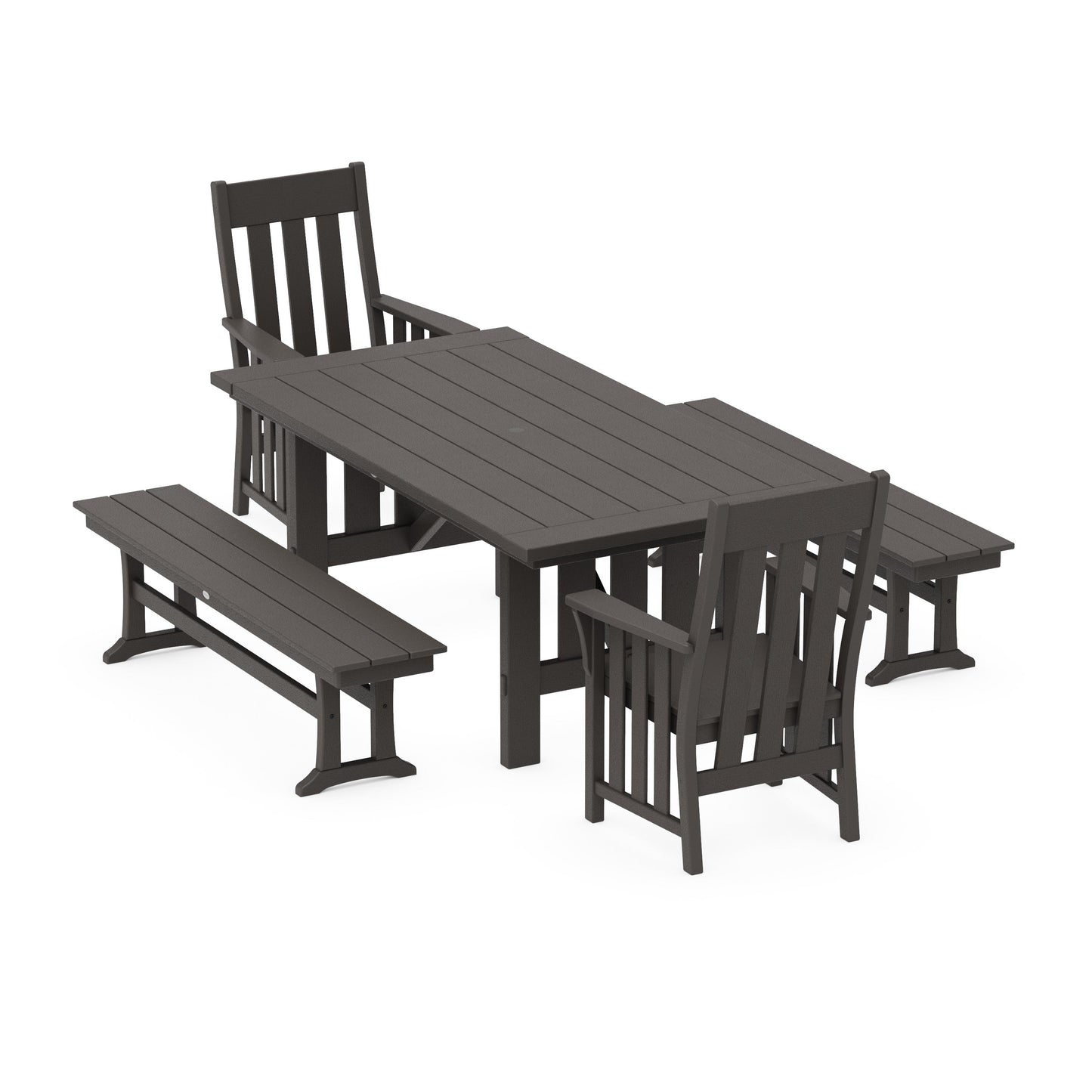 POLYWOOD Acadia 5-Piece Dining Set with Benches — Vintage Coffee
