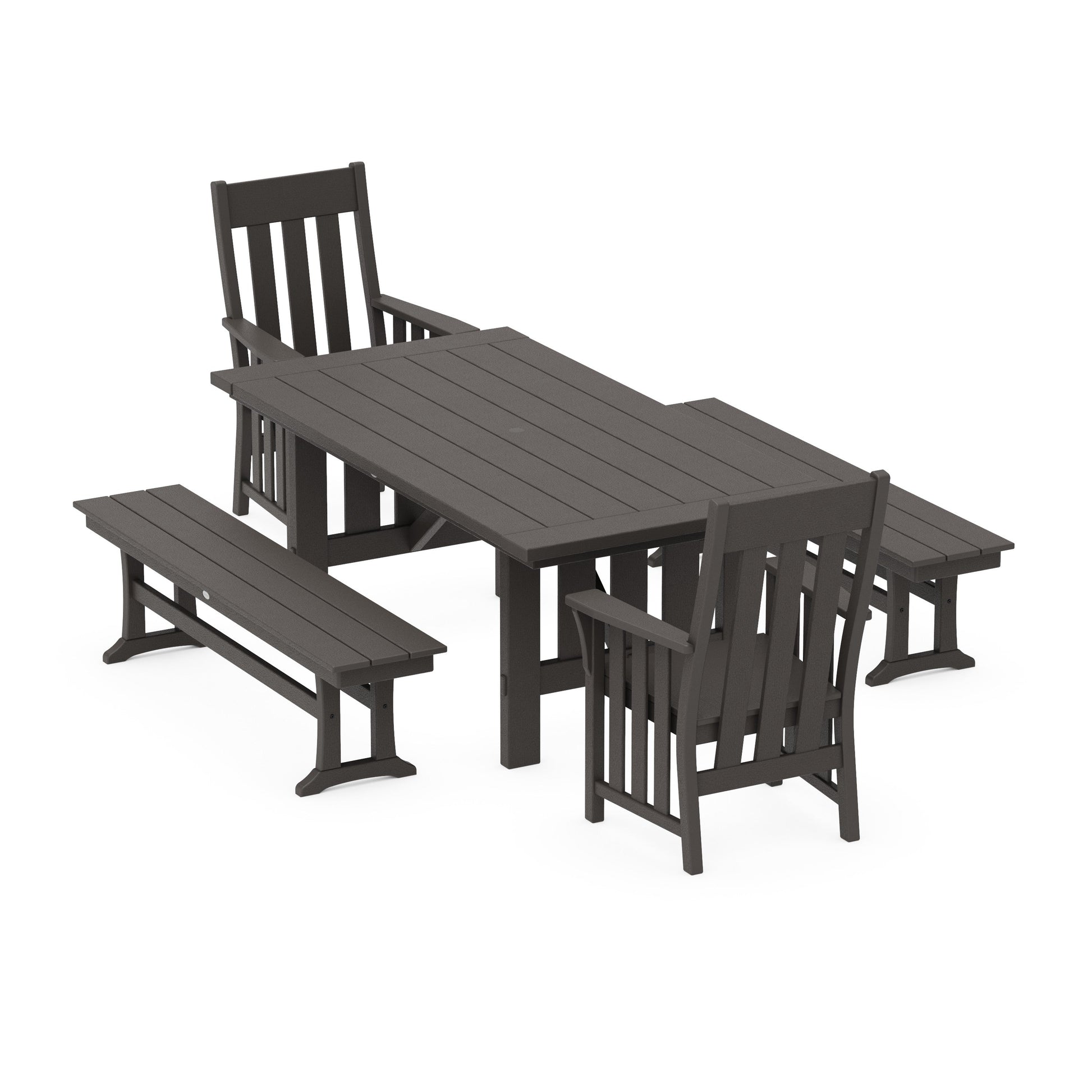 POLYWOOD Acadia 5-Piece Dining Set with Benches — Vintage Coffee