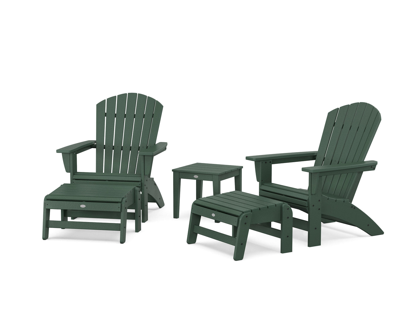POLYWOOD 5-Piece Nautical Grand Adirondack Set with Ottomans and Side Table — Green
